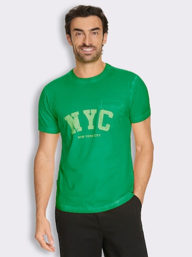 Marco Donati Kurzarmshirt mit Front-Print, Used-Optik - grasgrün