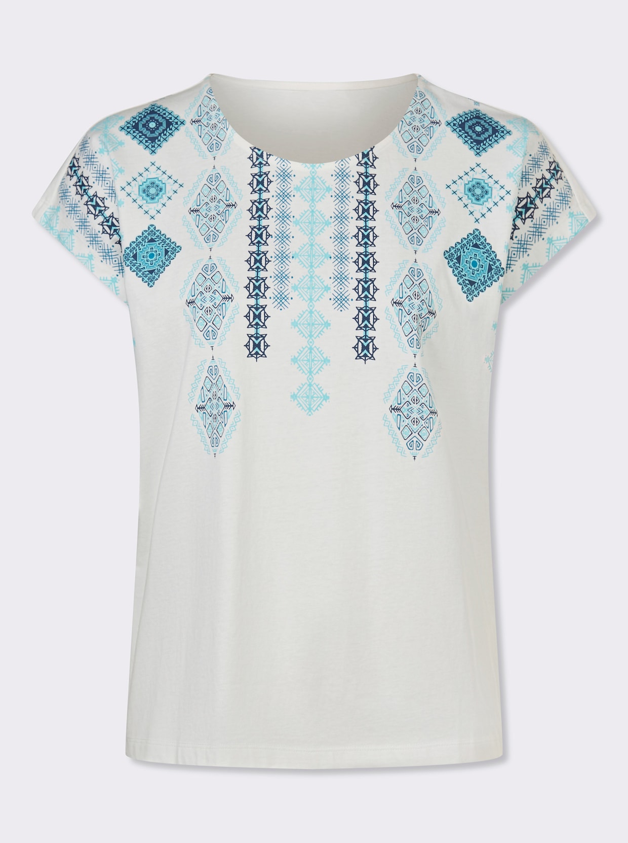 Kurzarmshirt - ecru-dunkelblau
