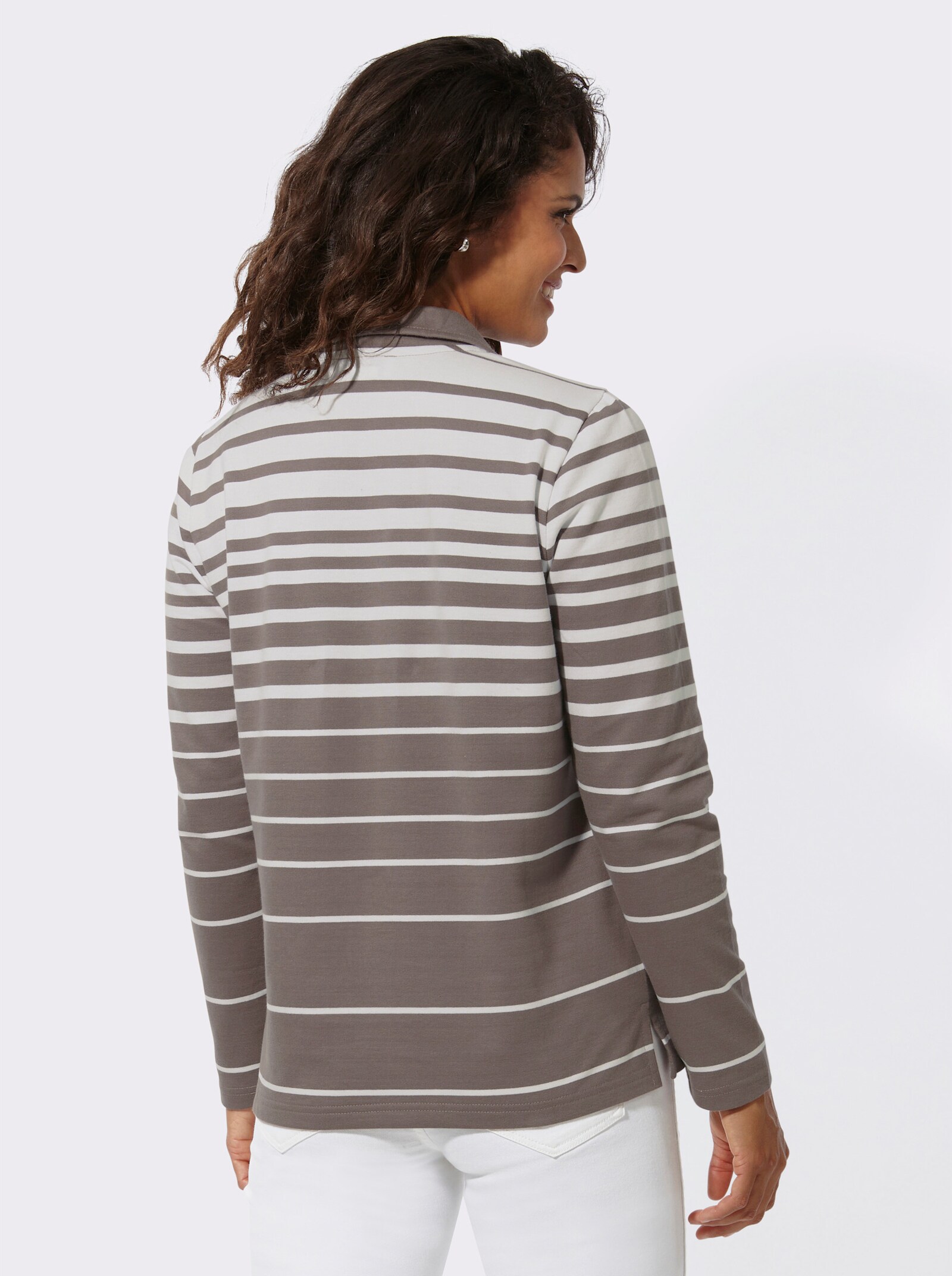 Sweatshirt in streepjesdessin - donkertaupe/ecru gestreept