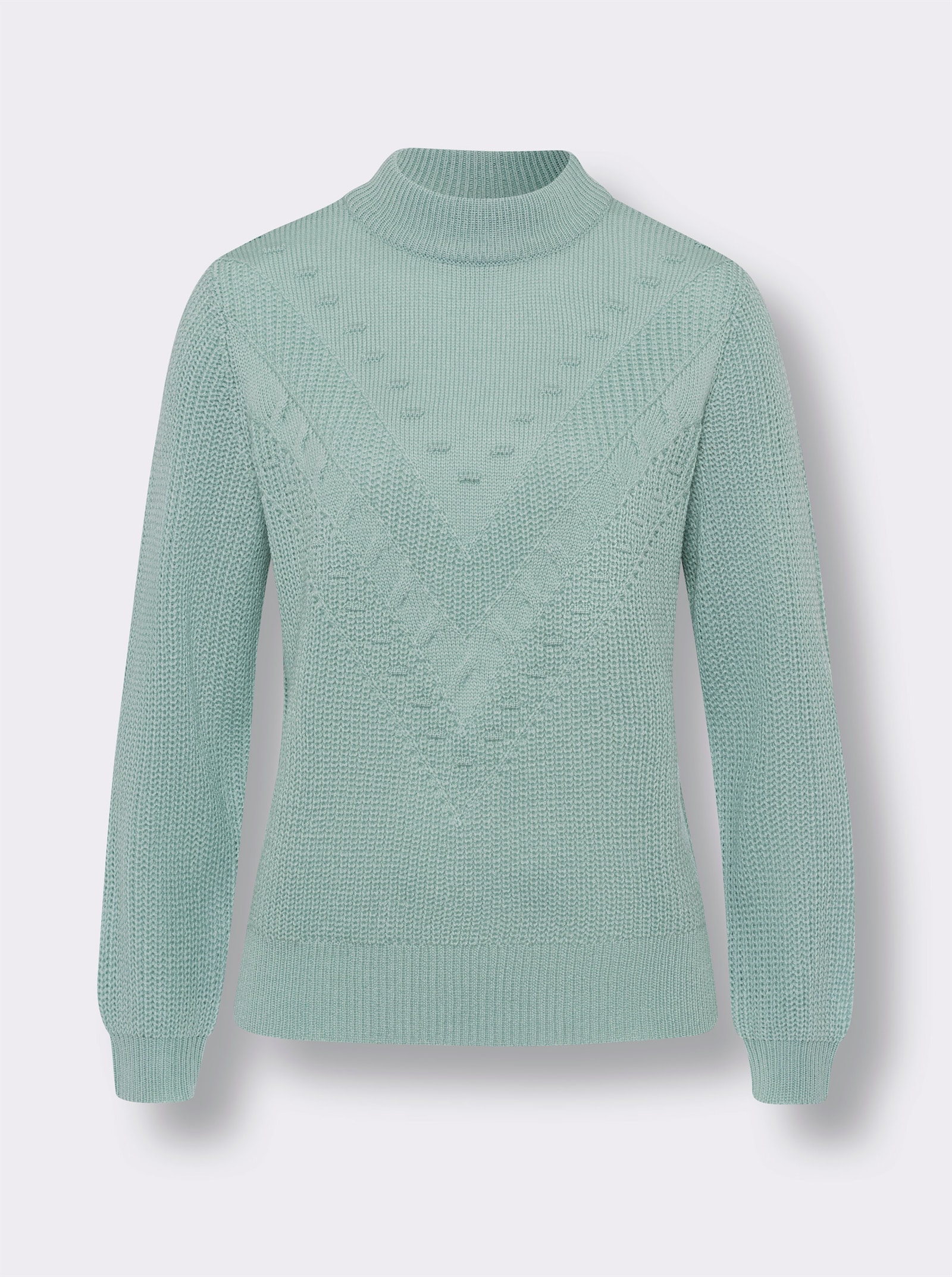 Pullover met opstaande kraag en breipatroon voor - kalkmint