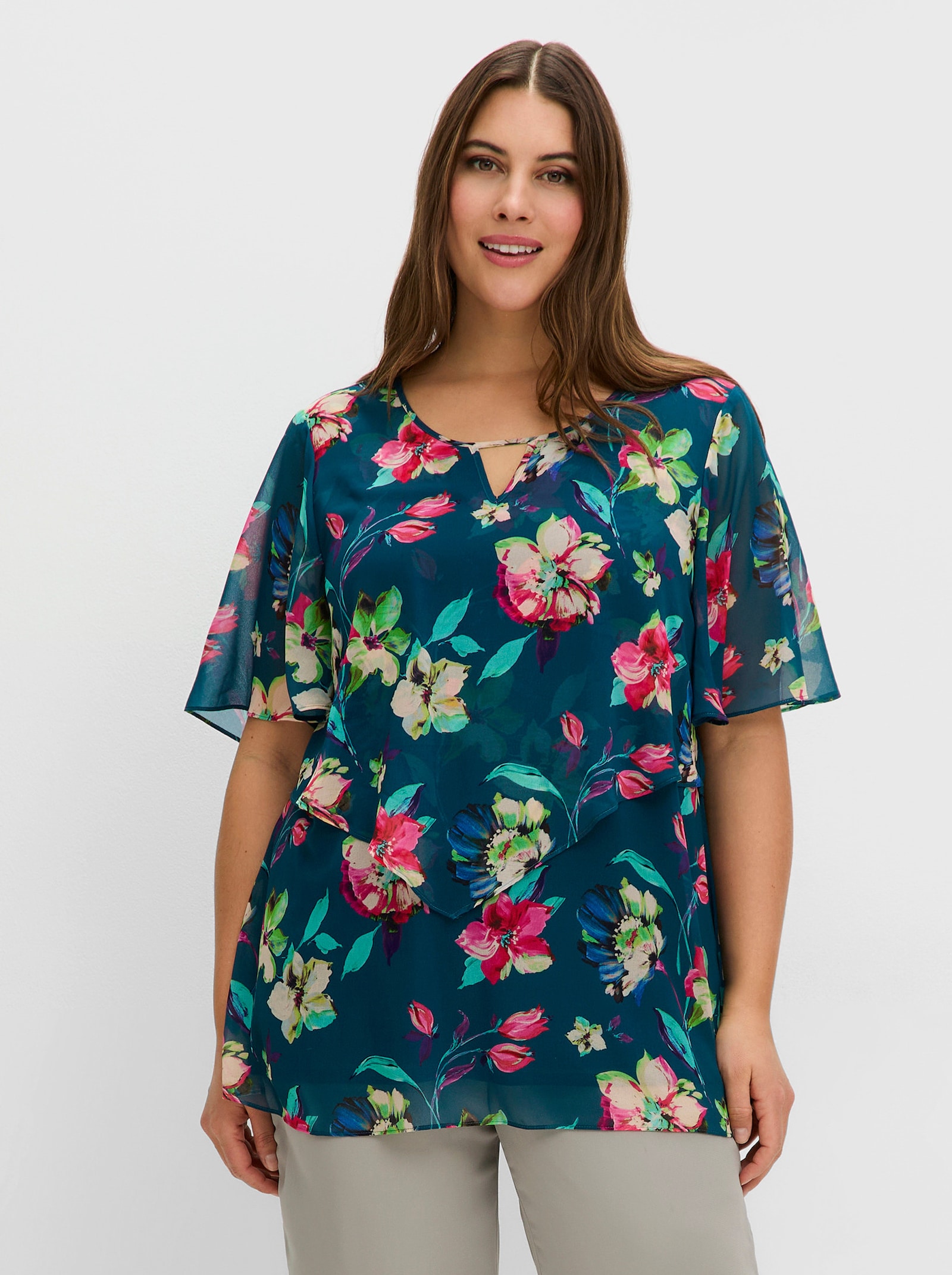 sheego Tunika aus Chiffon - dunkelpetrol-gemustert