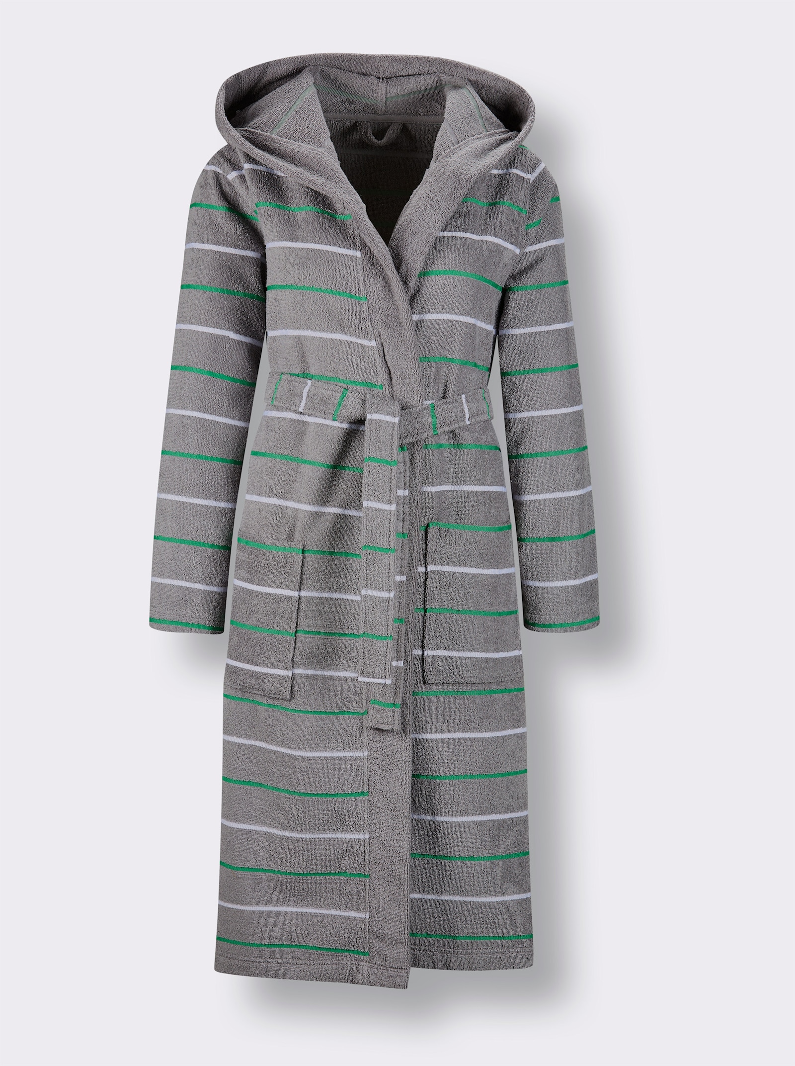 feel good Bademantel - steingrau-weiß-gestreift