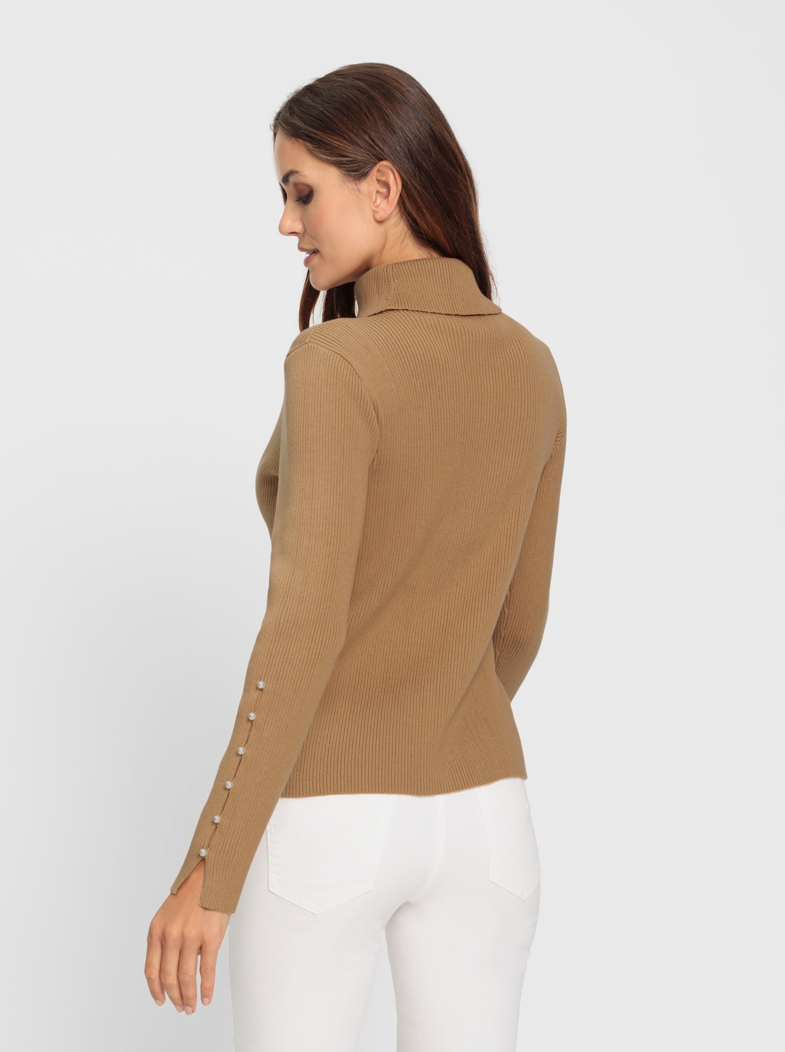 heine Rollkragenpullover mit Zierperlen - camel
