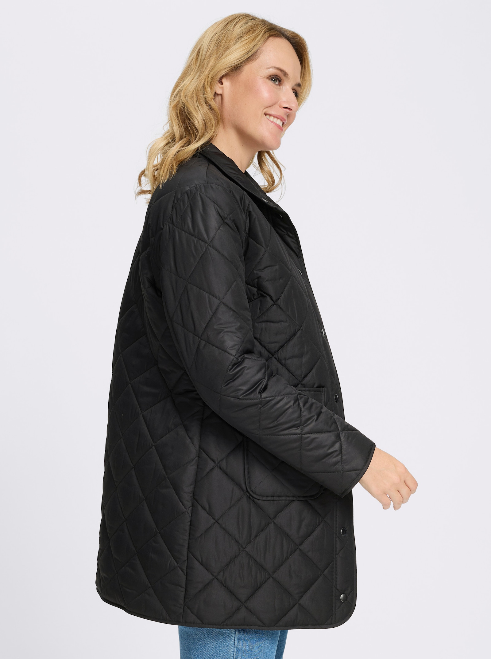 Longjacke mit quadratischem Steppmuster - schwarz