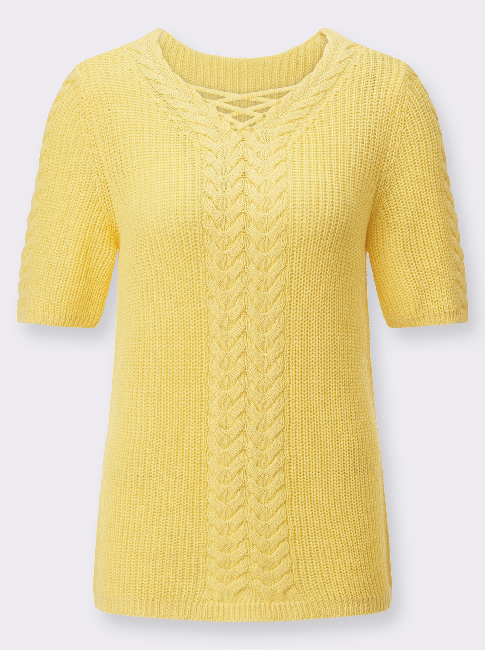 Kurzarmpullover mit Bändchen-Verzierung - zitrone