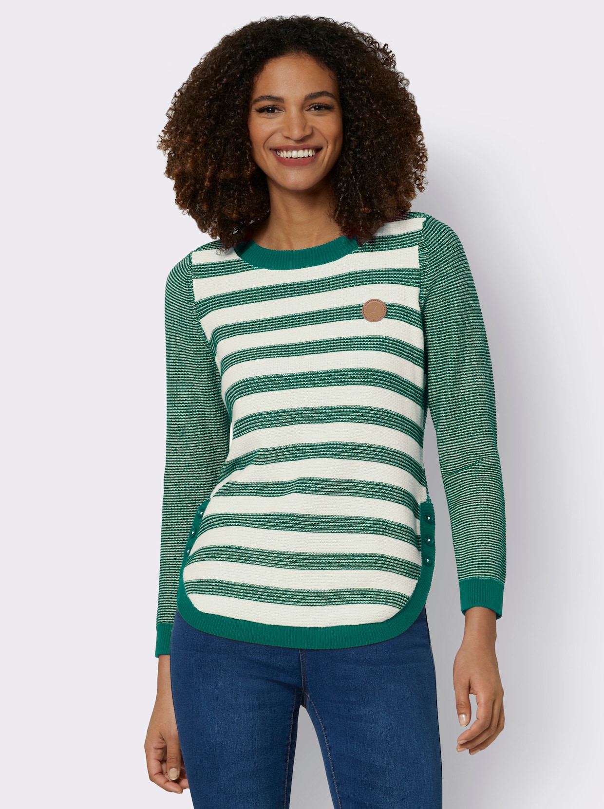 Gestreepte pullover - groen/wit gemêleerd