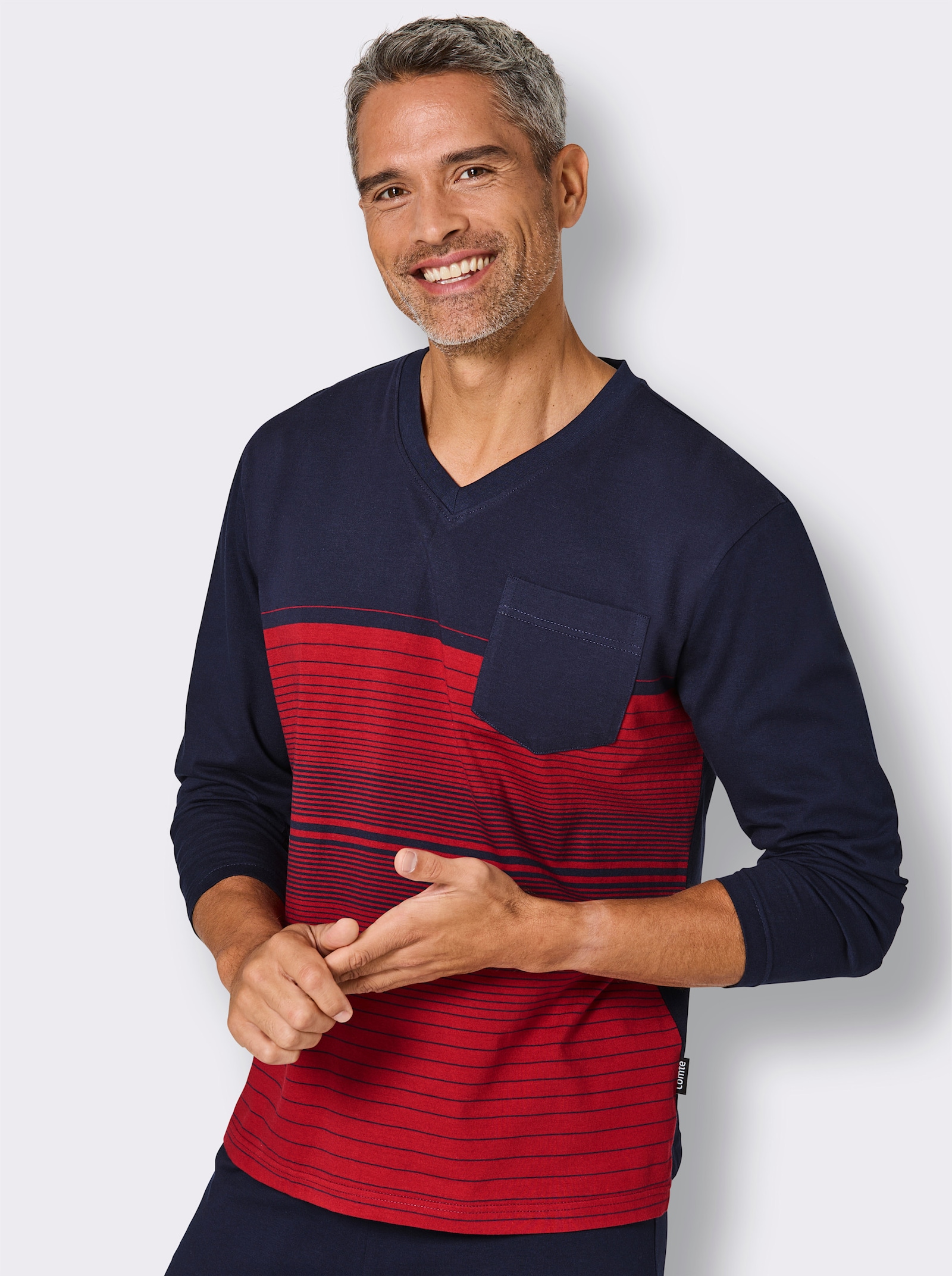 Comte Schlafanzug - marine-kirsche-geringelt