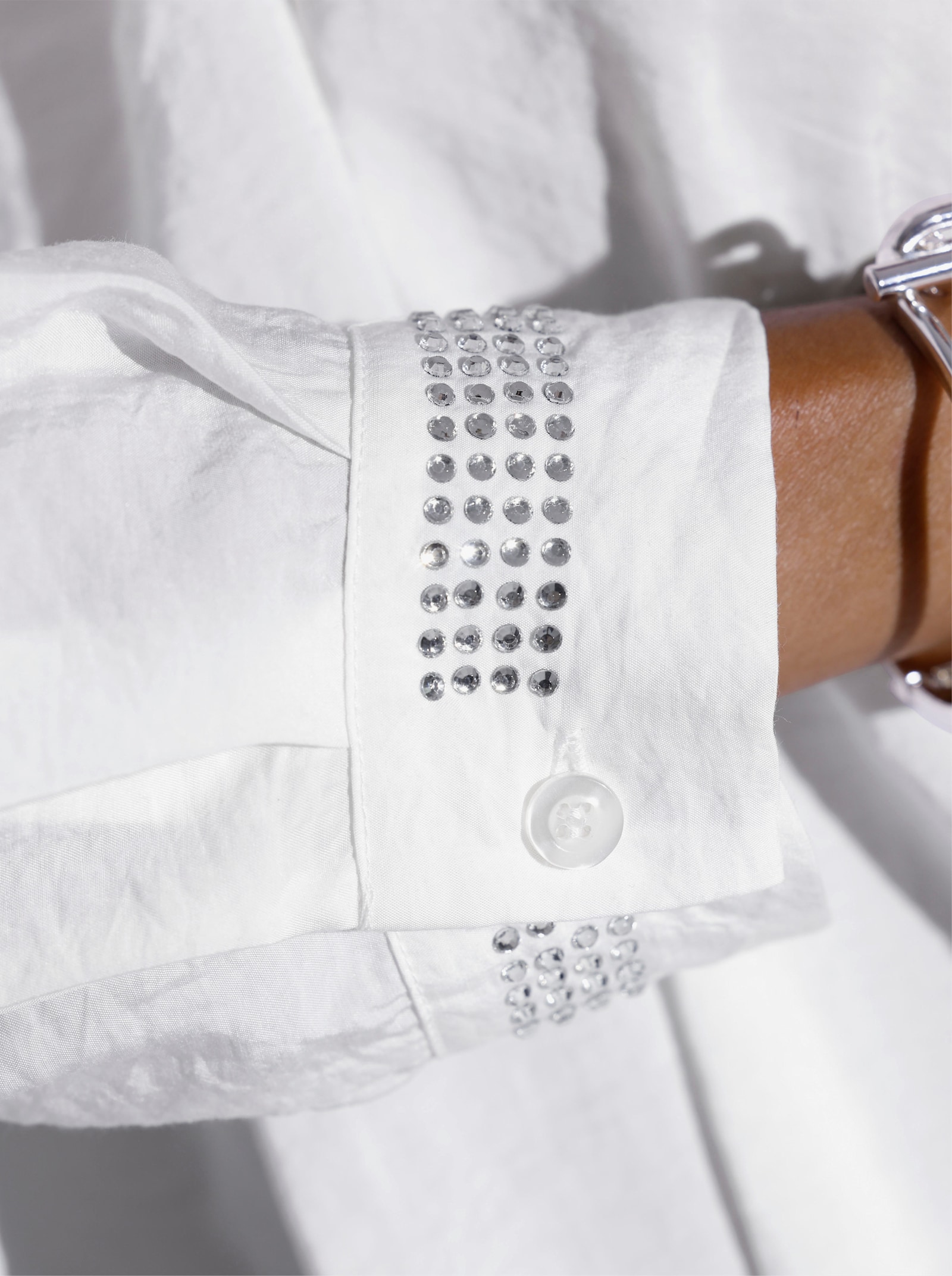 Hemdbluse in Crinkle-Qualität - ecru