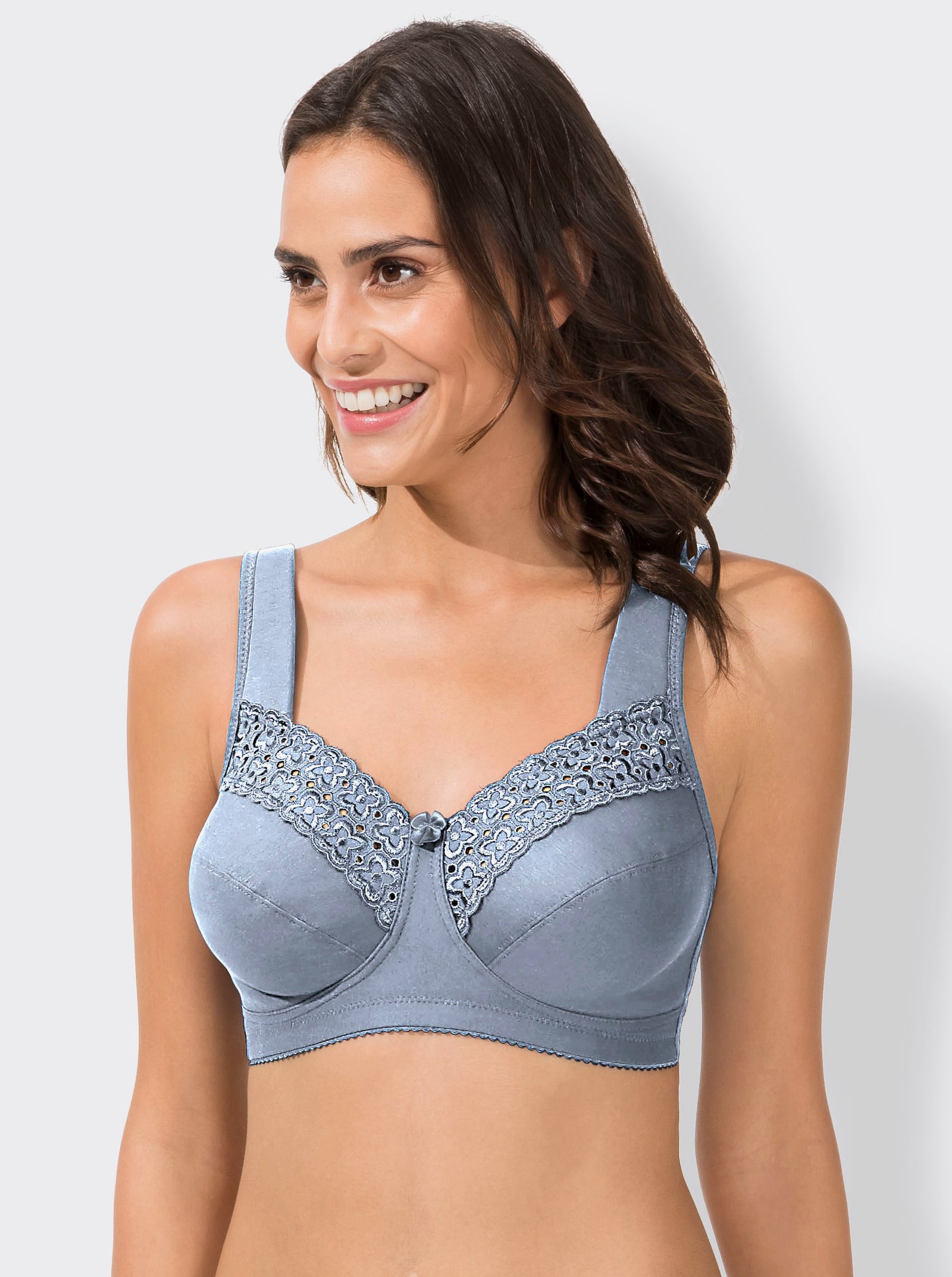Miss Mary Entlastungs-BH ohne Bügel mit Spitzenstickerei - bleu