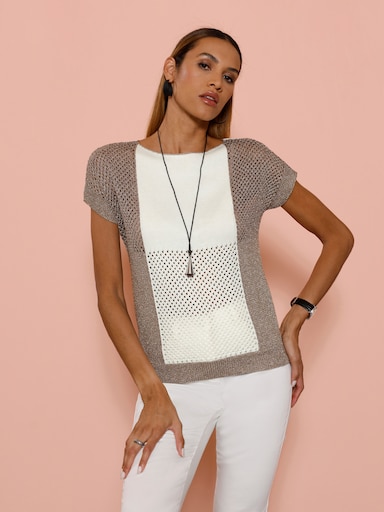 Ajourpullover mit Glanzgarn - sesam-ecru