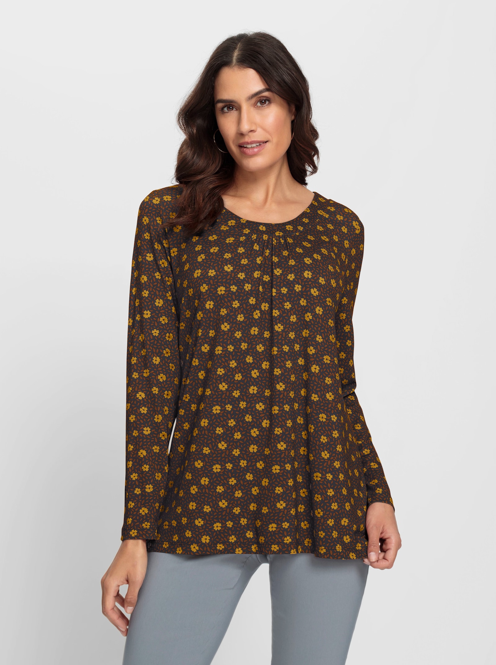 Tunique à la coupe évasée - graphite-ocre imprimé