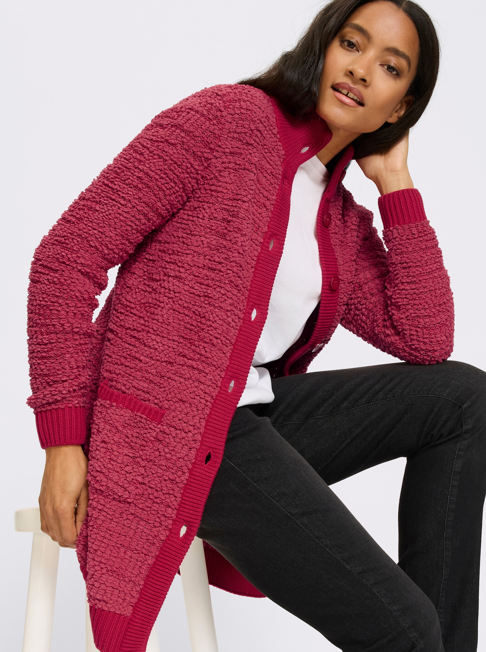 heine Longstrickjacke mit Stehkragen - rot