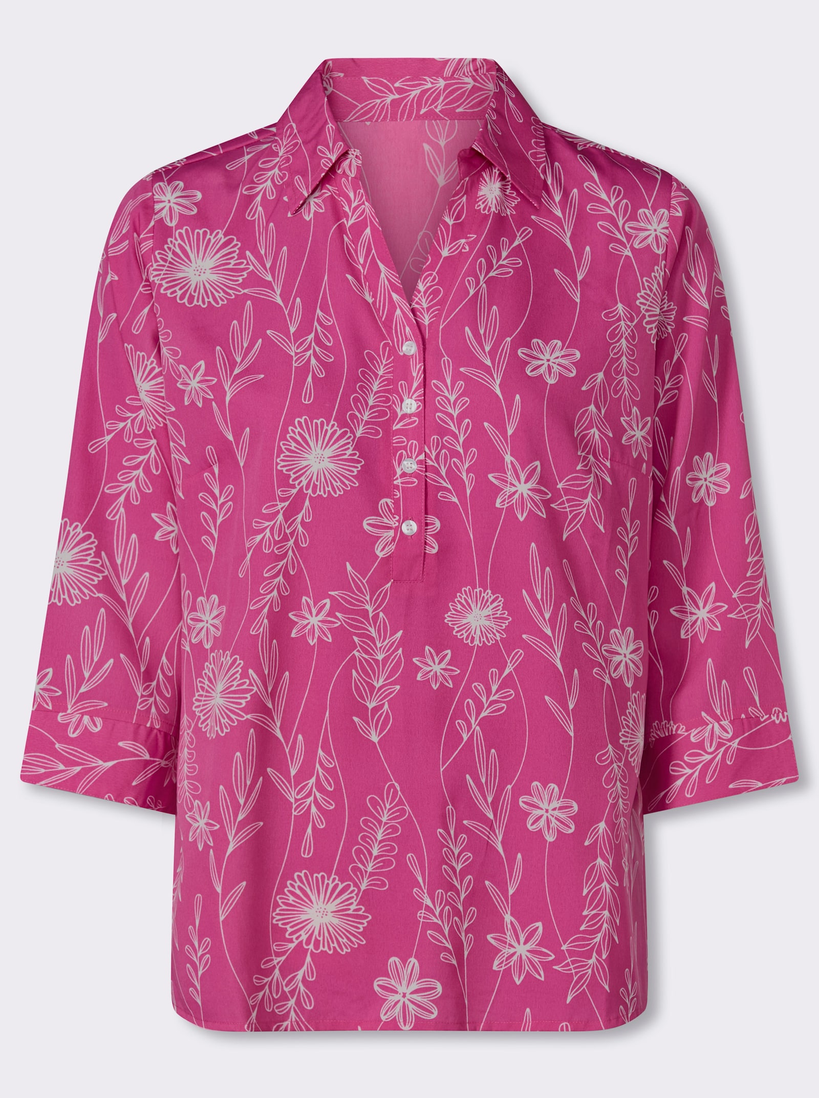 Schlupfbluse im floralen Dessin - fuchsia-ecru-bedruckt