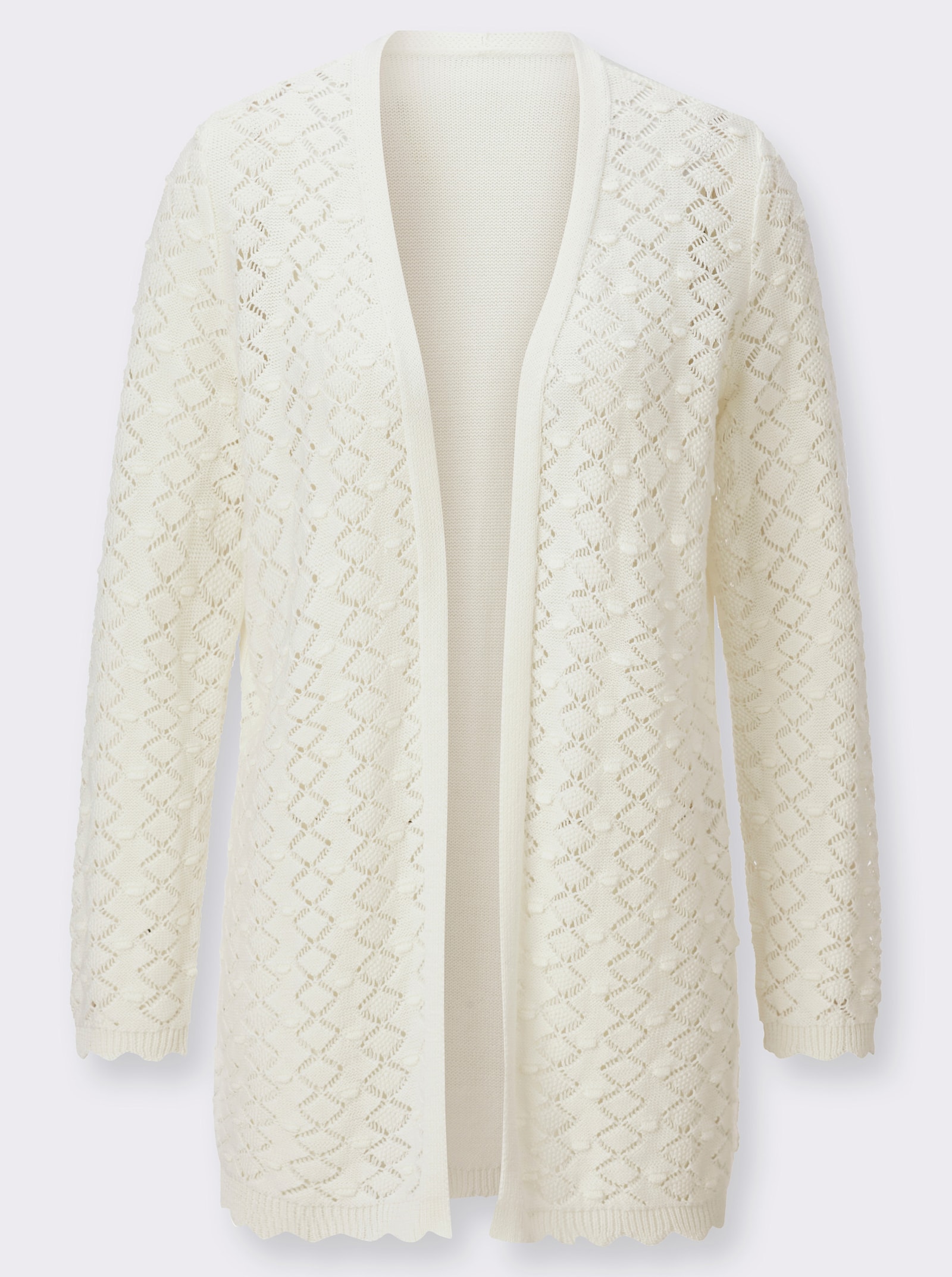 Longstrickjacke mit glattem Rückenteil - ecru