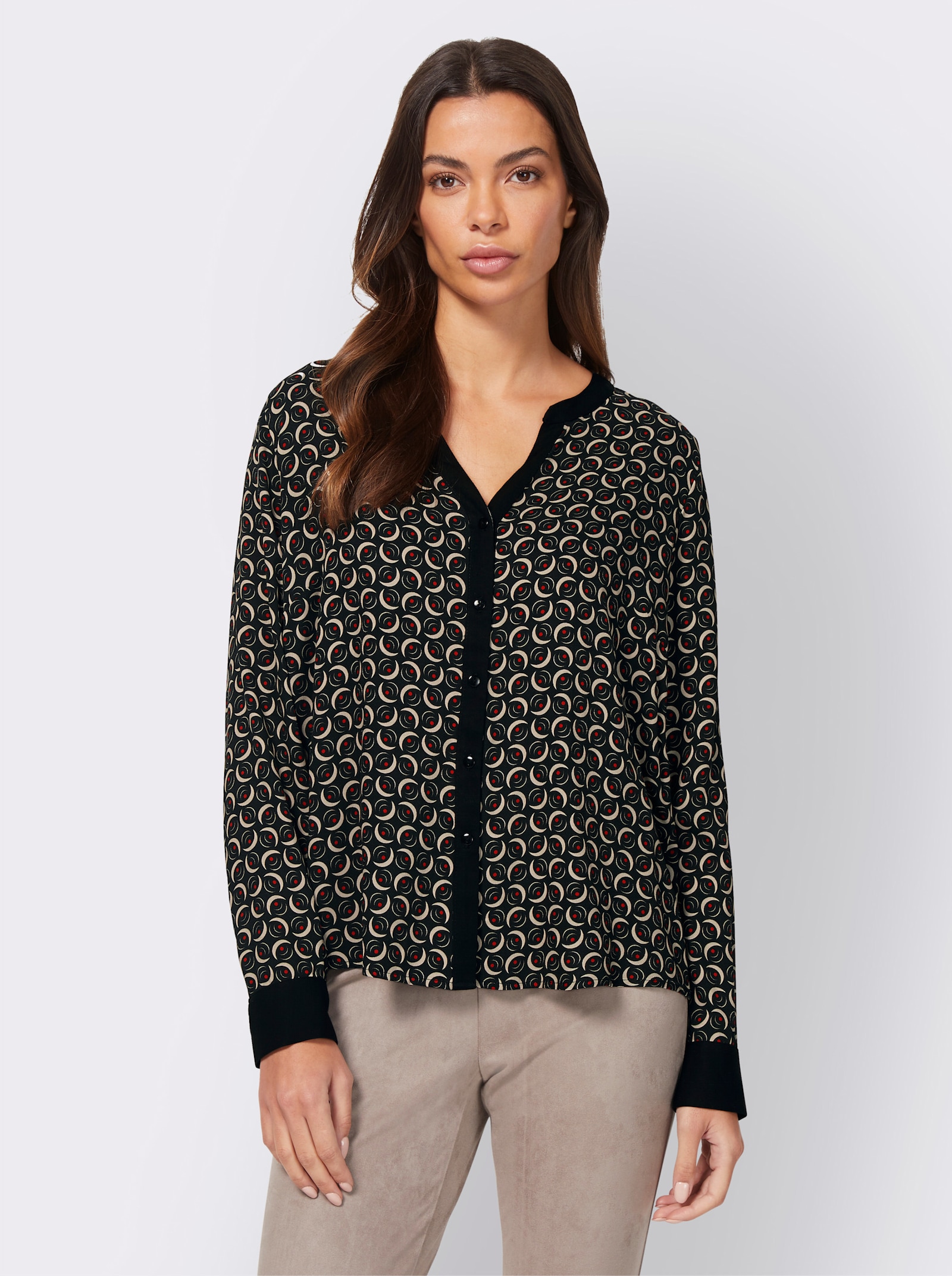 heine Druckbluse aus Viskose - schwarz-rot-gemustert