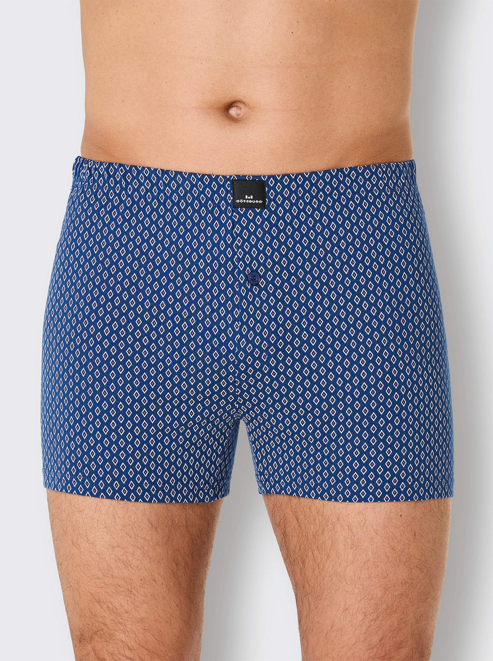 Boxershorts - marine + jeansblau-weiss-bedruckt
