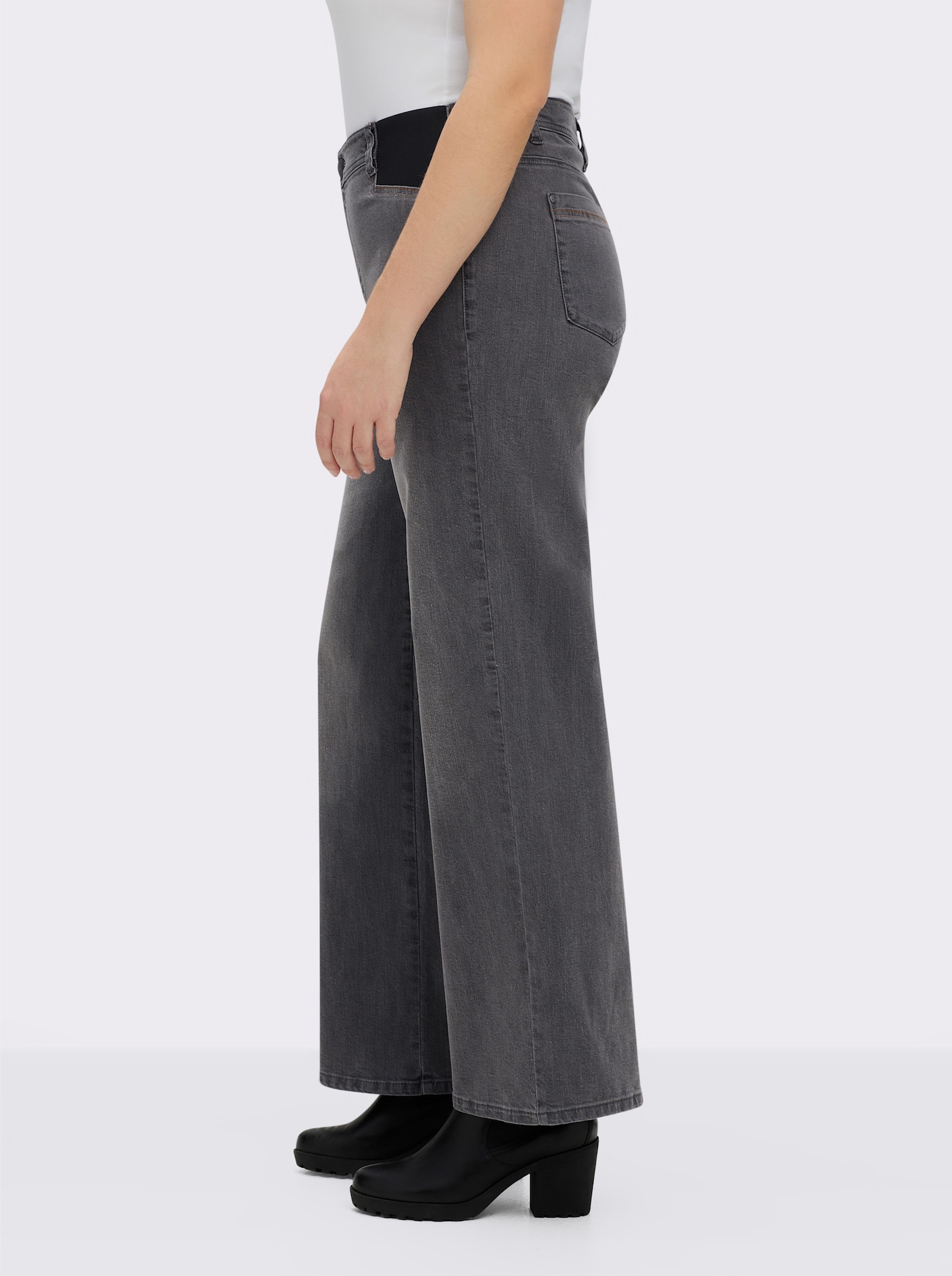 sheego Jeans met wijde pijpen en stretchinzetten - antraciet/grey-denim