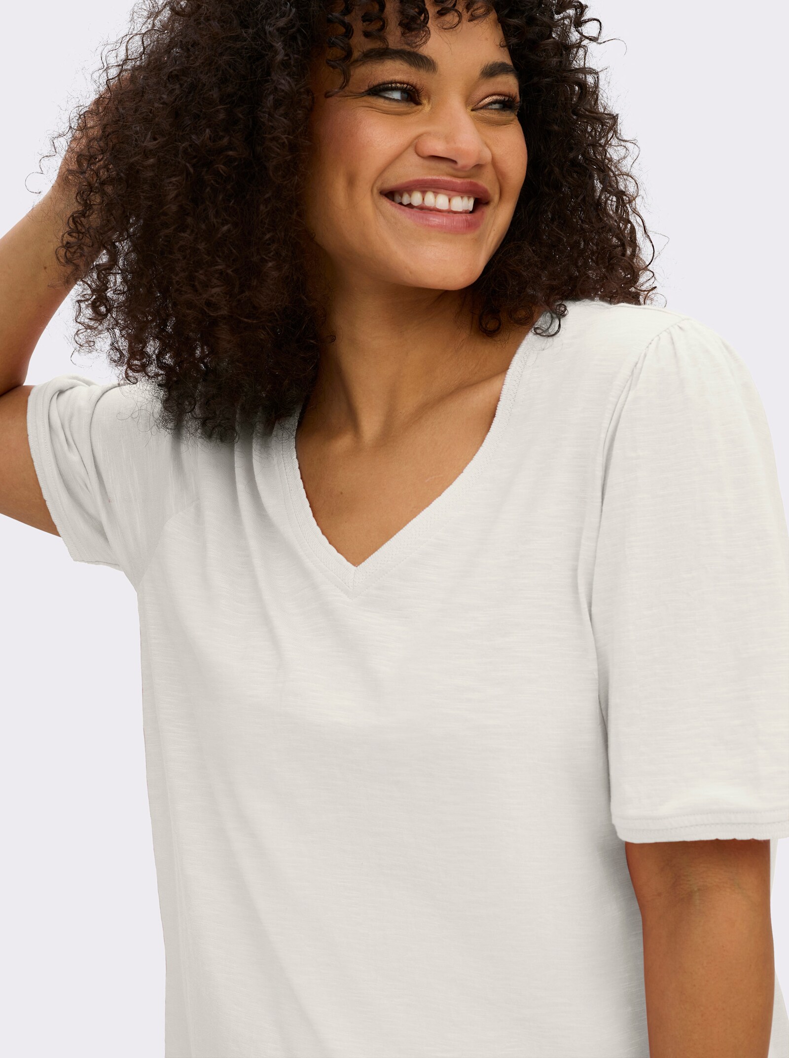 sheego V-Shirt in Flammgarn-Struktur - ecru