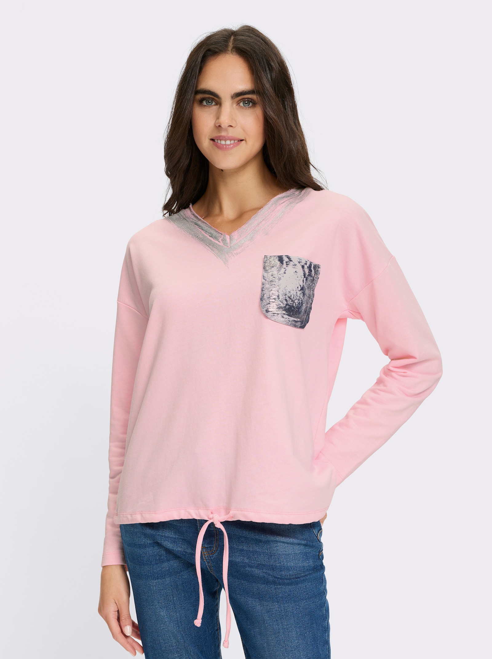 heine Langarmshirt mit Tunnelzug am Saum - hellrosé