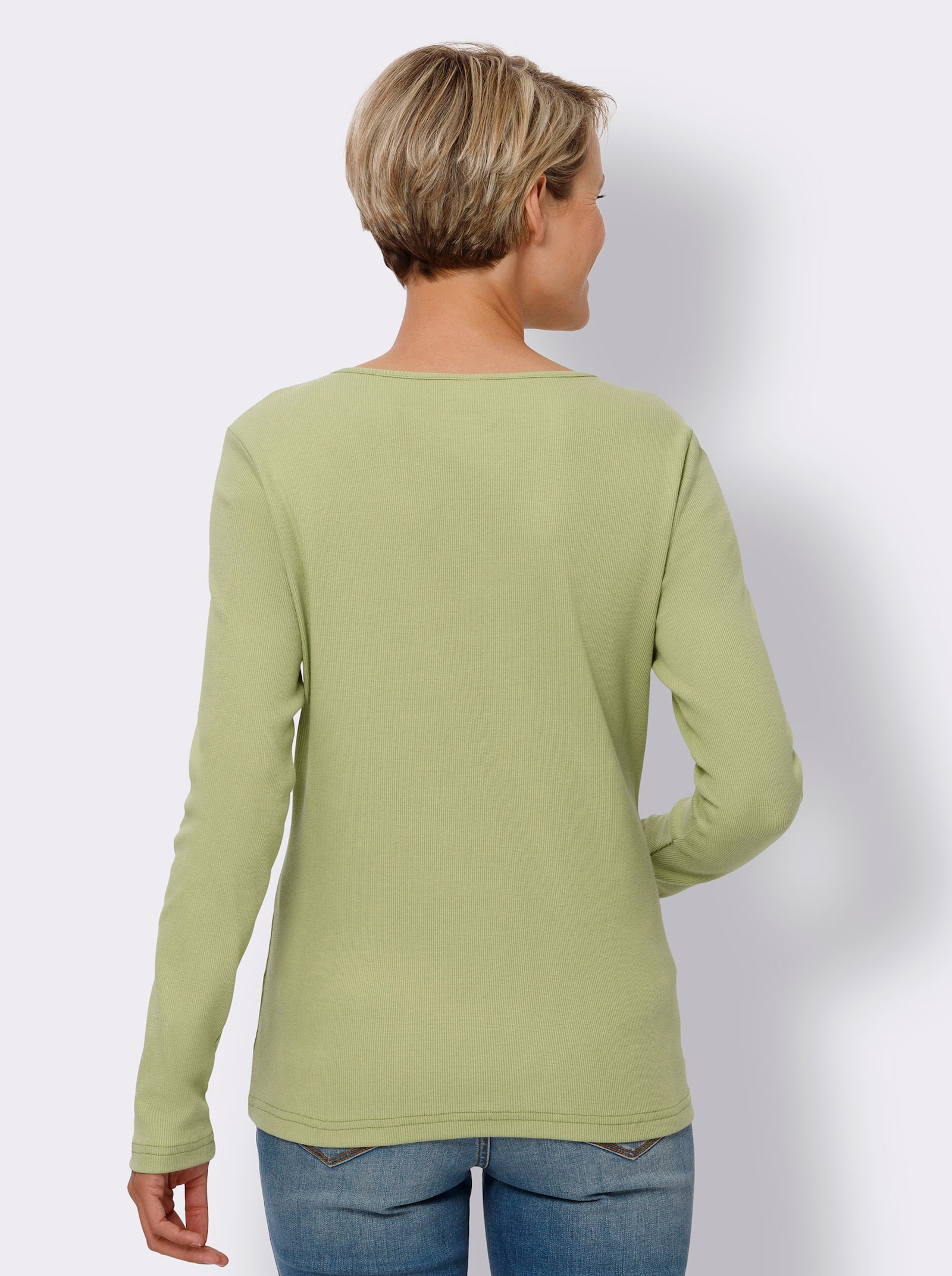 Tričko s dlouhým rukávem a ozdobnou knoflíkovou lištou - světlezelená