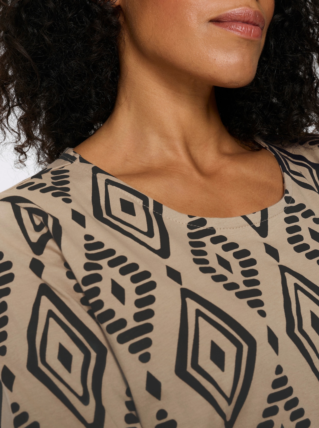 3/4-Arm-Shirt aus reiner Baumwolle, bedruckt - beige-schwarz-bedruckt