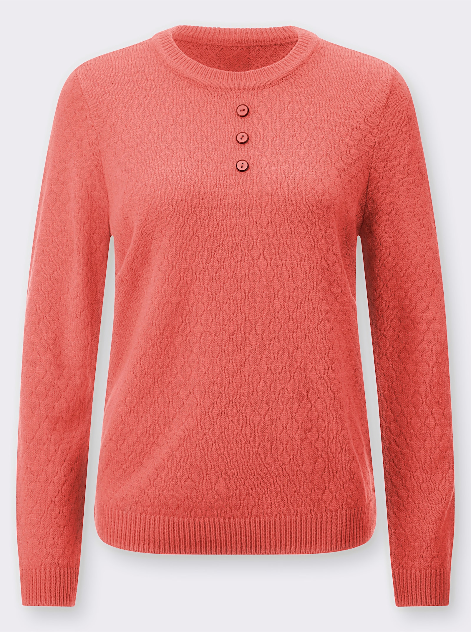 Strickpullover mit Zierknöpfen - koralle