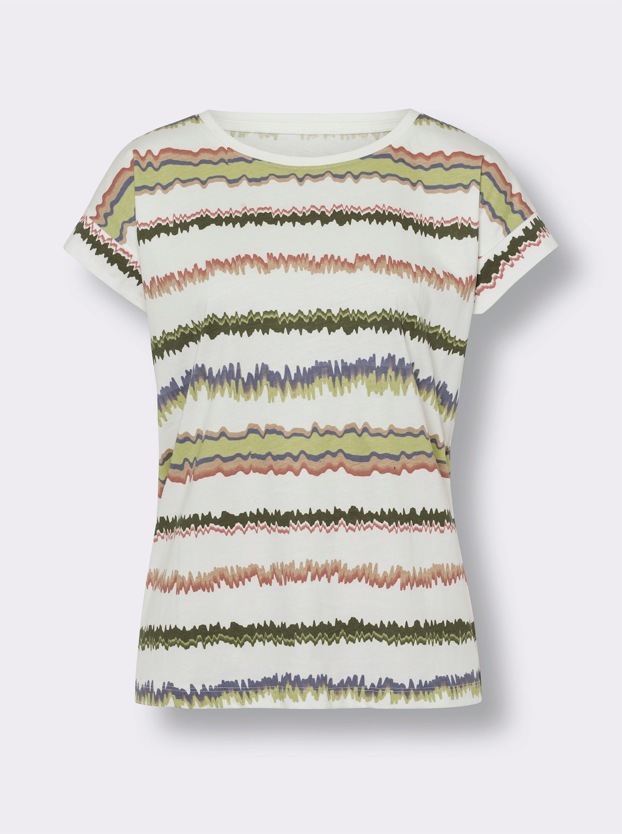 Shirt met ronde hals - ecru/kaki geprint