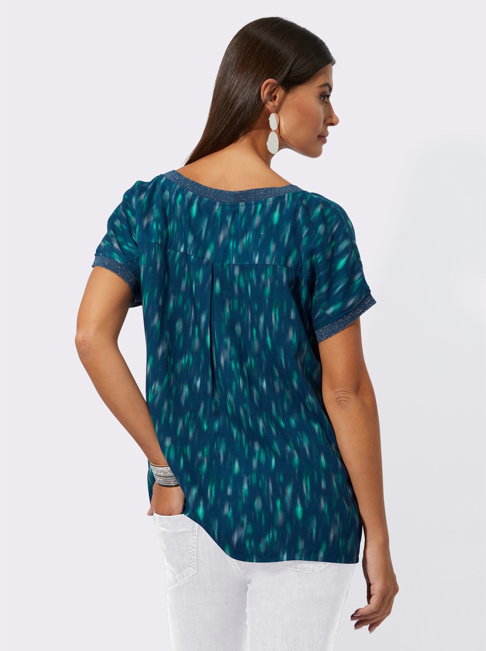 Druckbluse aus reiner, edler Viskose - dunkelblau-salbei-bedruckt