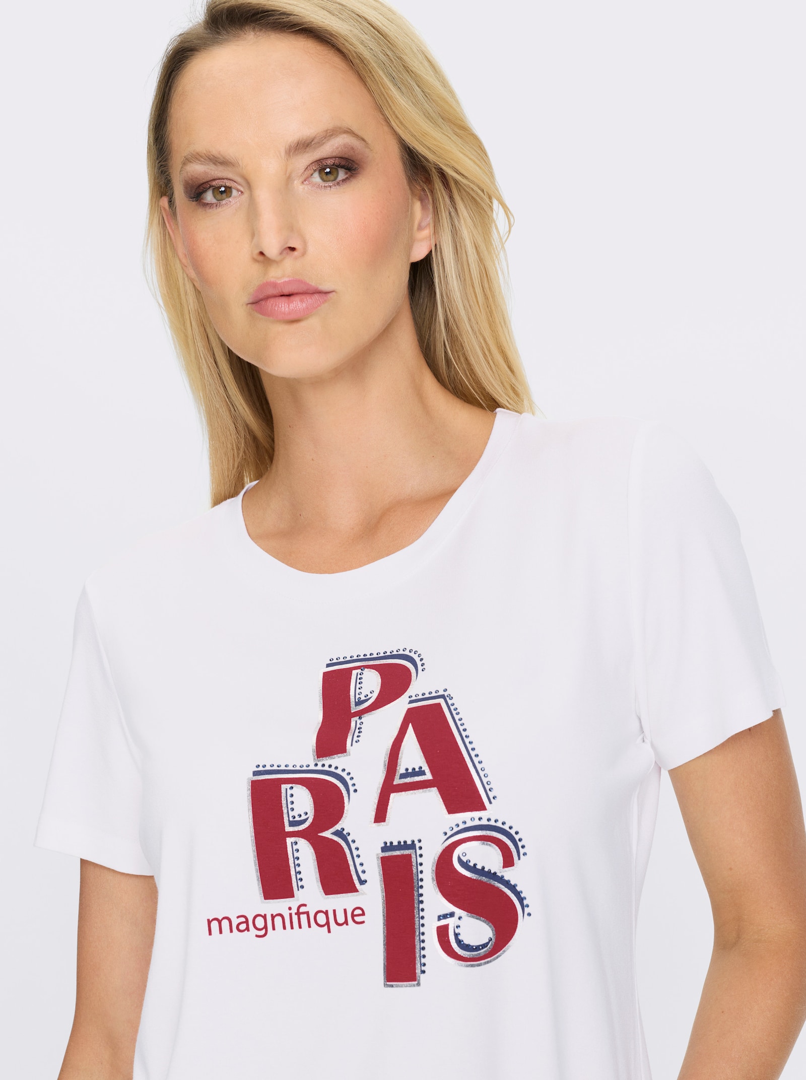 heine Kurzarmshirt mit Schriftzug - weiß-erdbeere