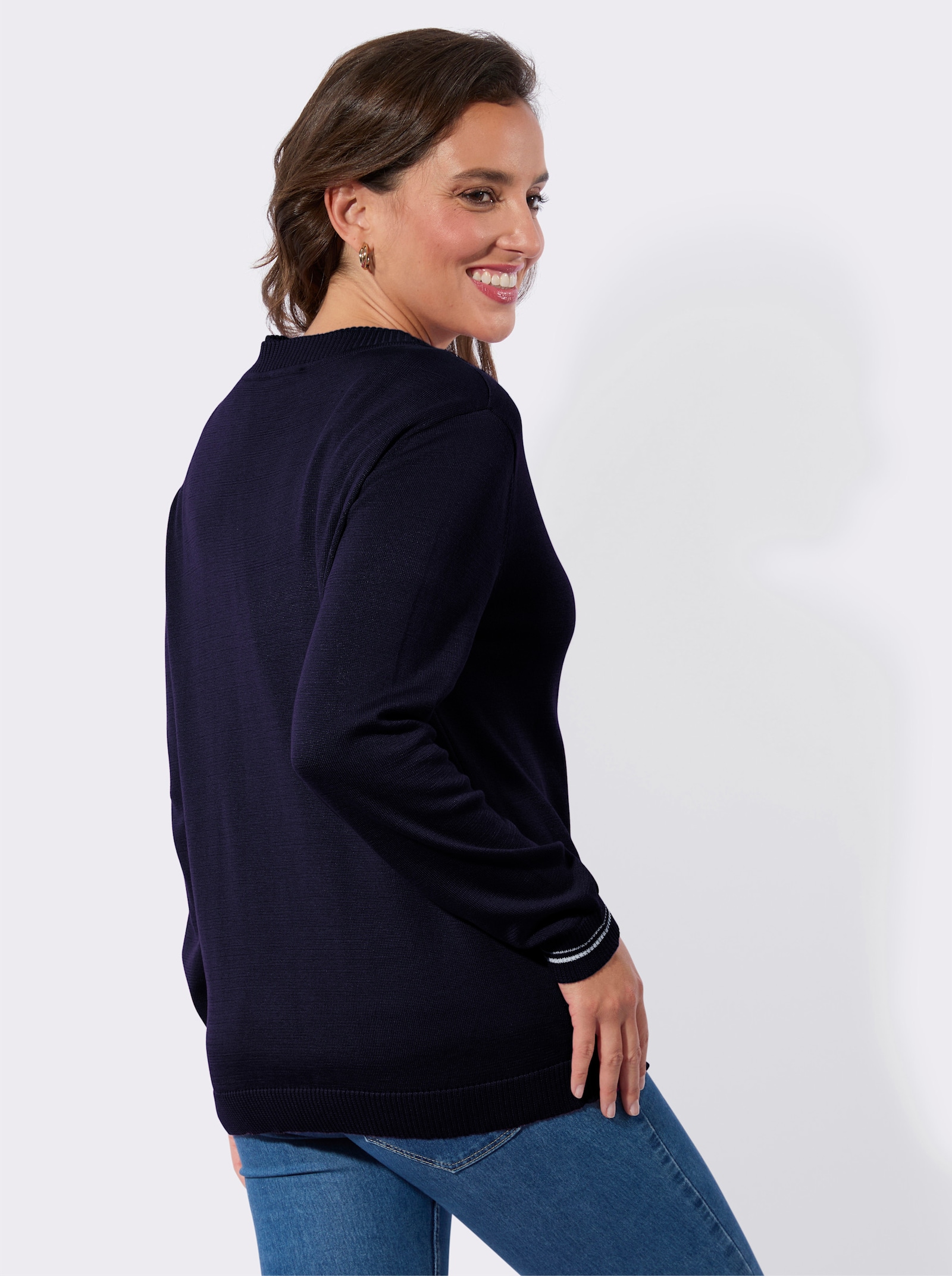 Twin-Set mit Schmuckknöpfen - marine-ecru-geringelt