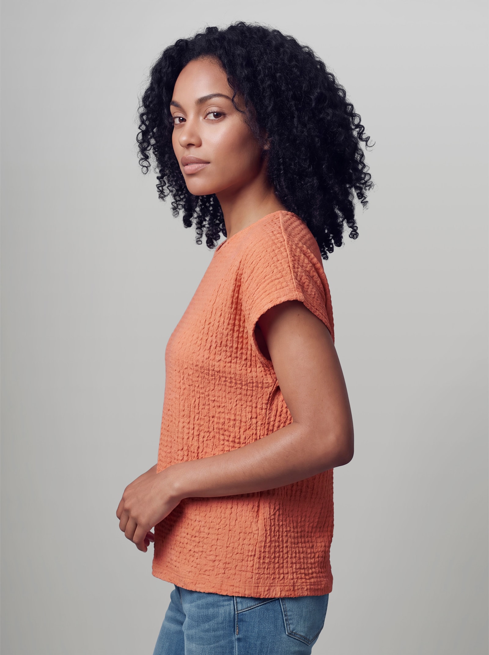 heine Kurzarmshirt aus Strukturware - papaya