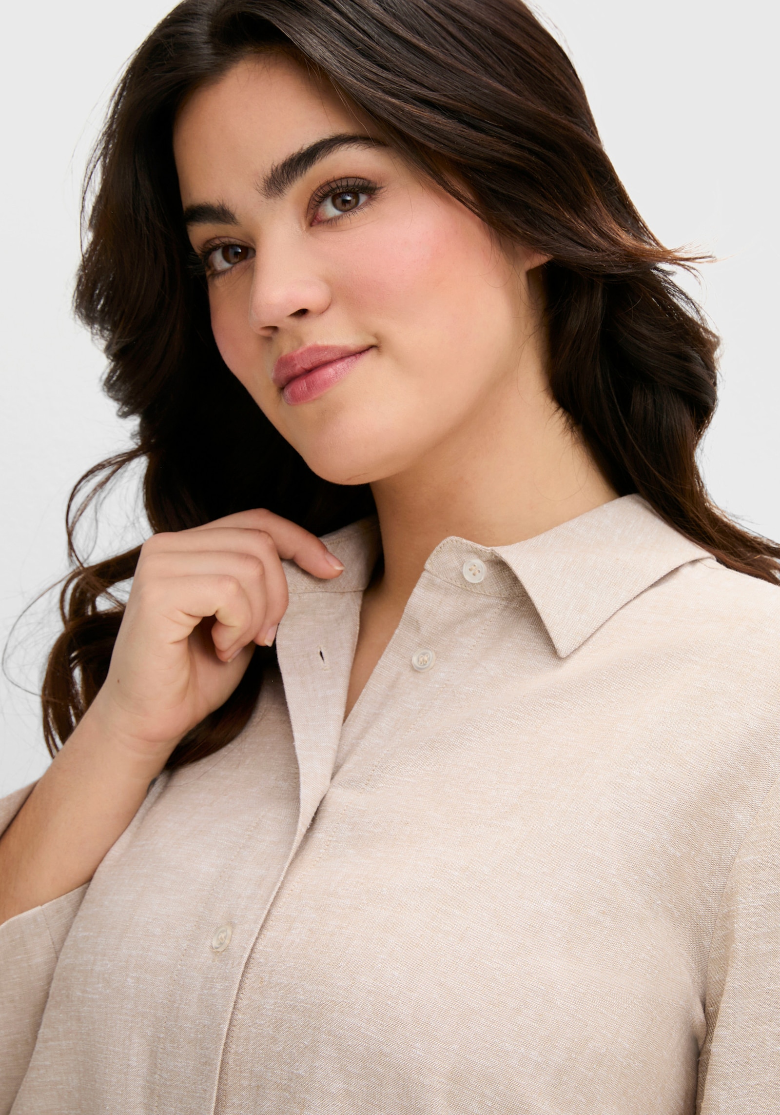 sheego Hemdbluse mit feinen Streifen, im Leinen-Mix - beige