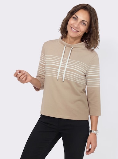 Sweatshirt mit Stehkragen - beige-ecru-geringelt