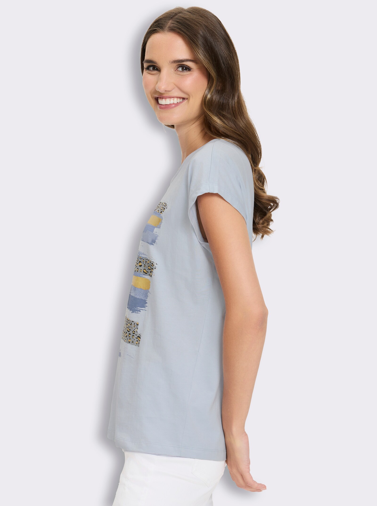 Kurzarmshirt mit Foliendruck - hellblau-jeansblau