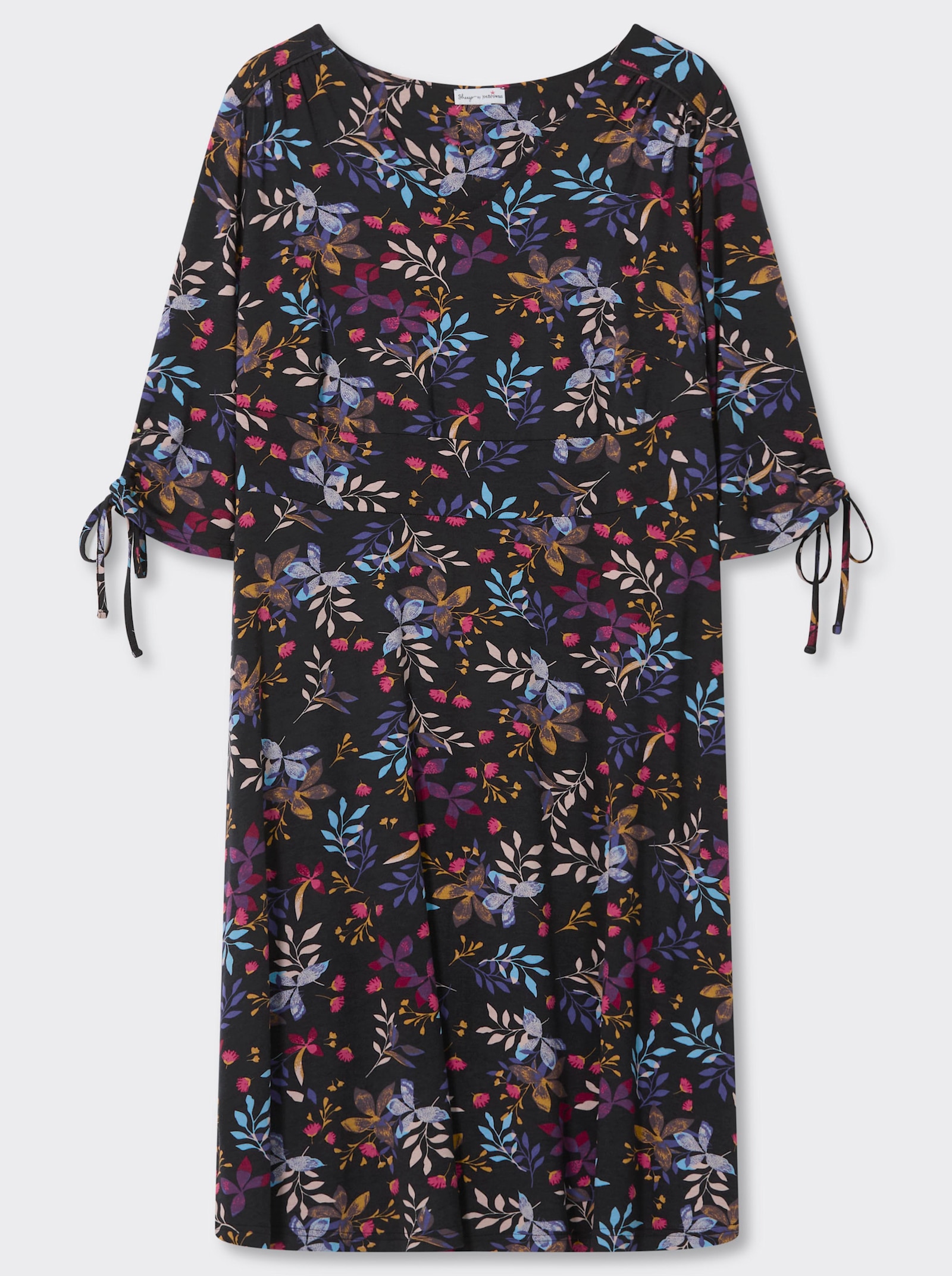 sheego by Joe Browns Jerseykleid mit Bindeband am Ärmel - tiefblau-kirsche-gemustert