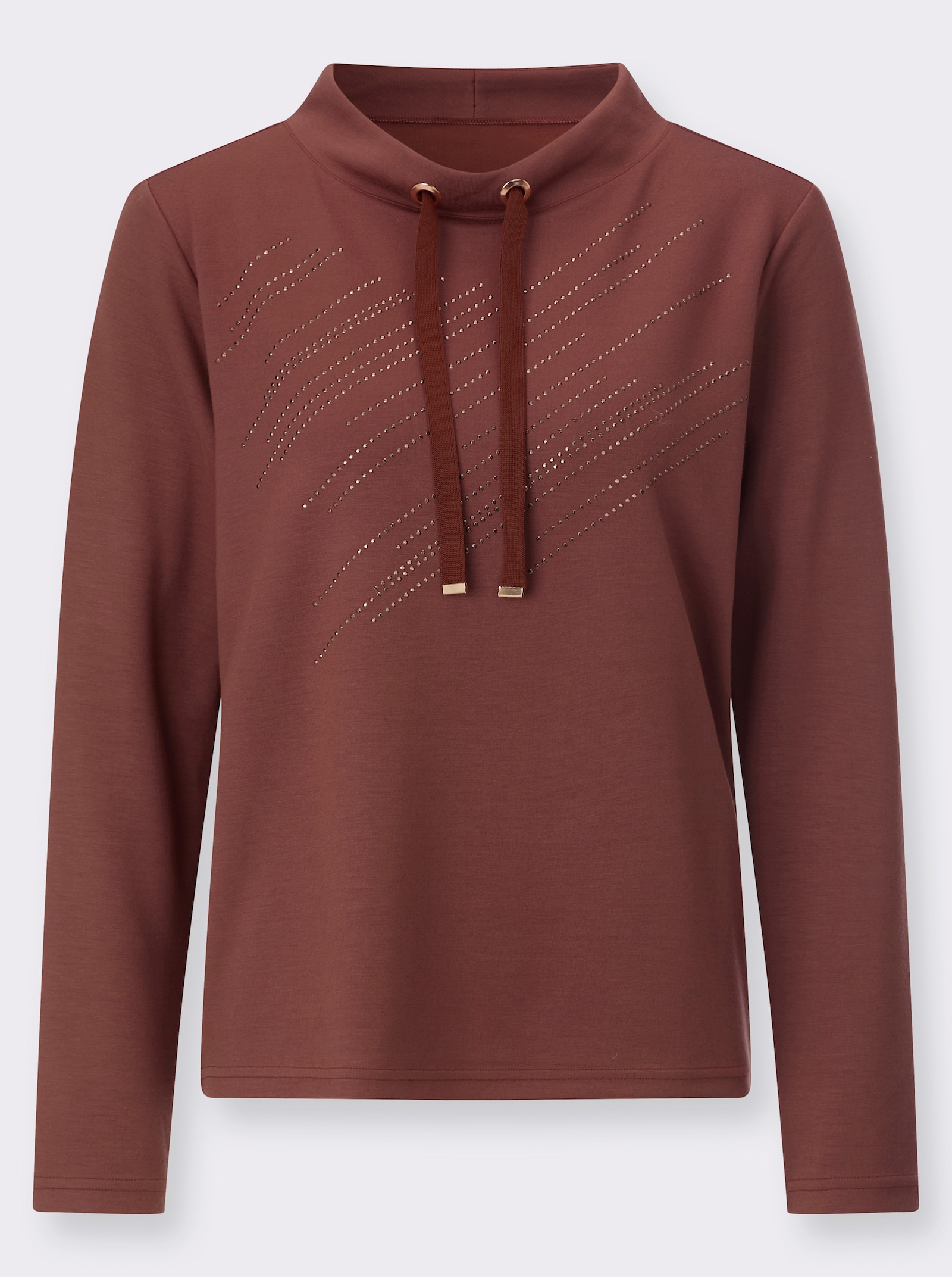 Sweatshirt mit Glitzersteinchen-Verzierung - rotbraun