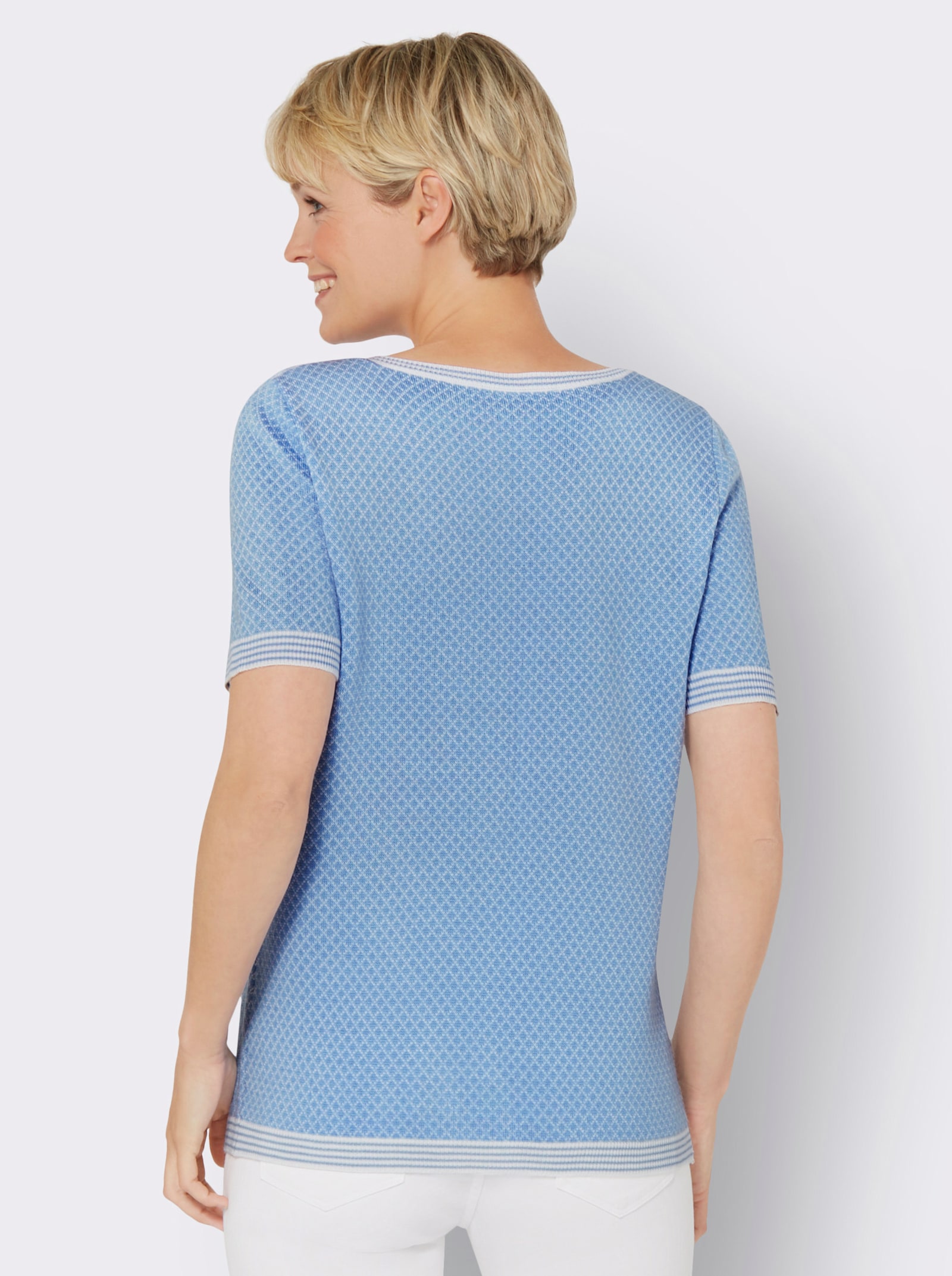 Pulóver, kr. ruk., lodičkový výstrih - Azúrová