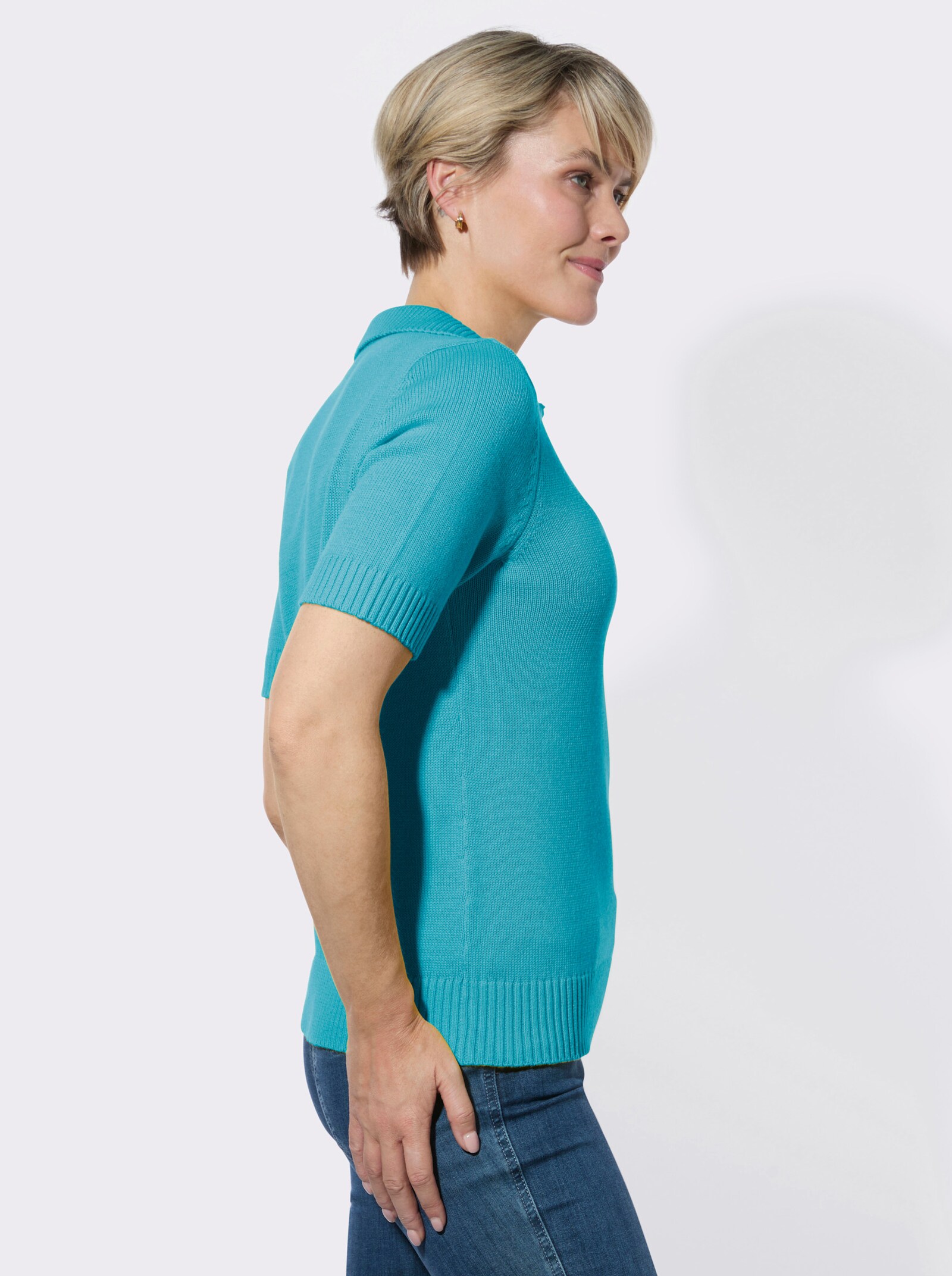 Polopullover mit Rippabschlüssen - türkis