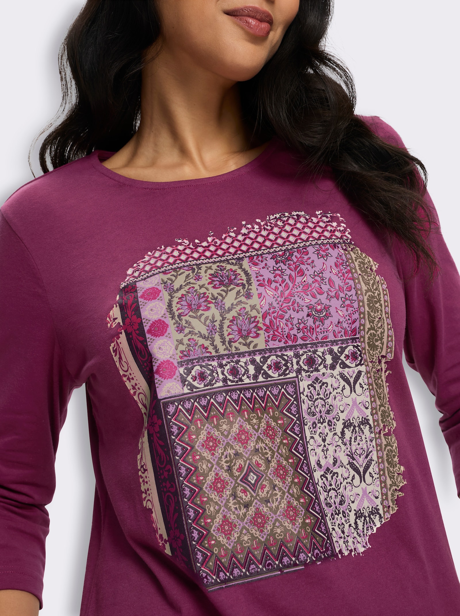 3/4-Arm-Shirt mit Patchwork-Muster - malve-traube