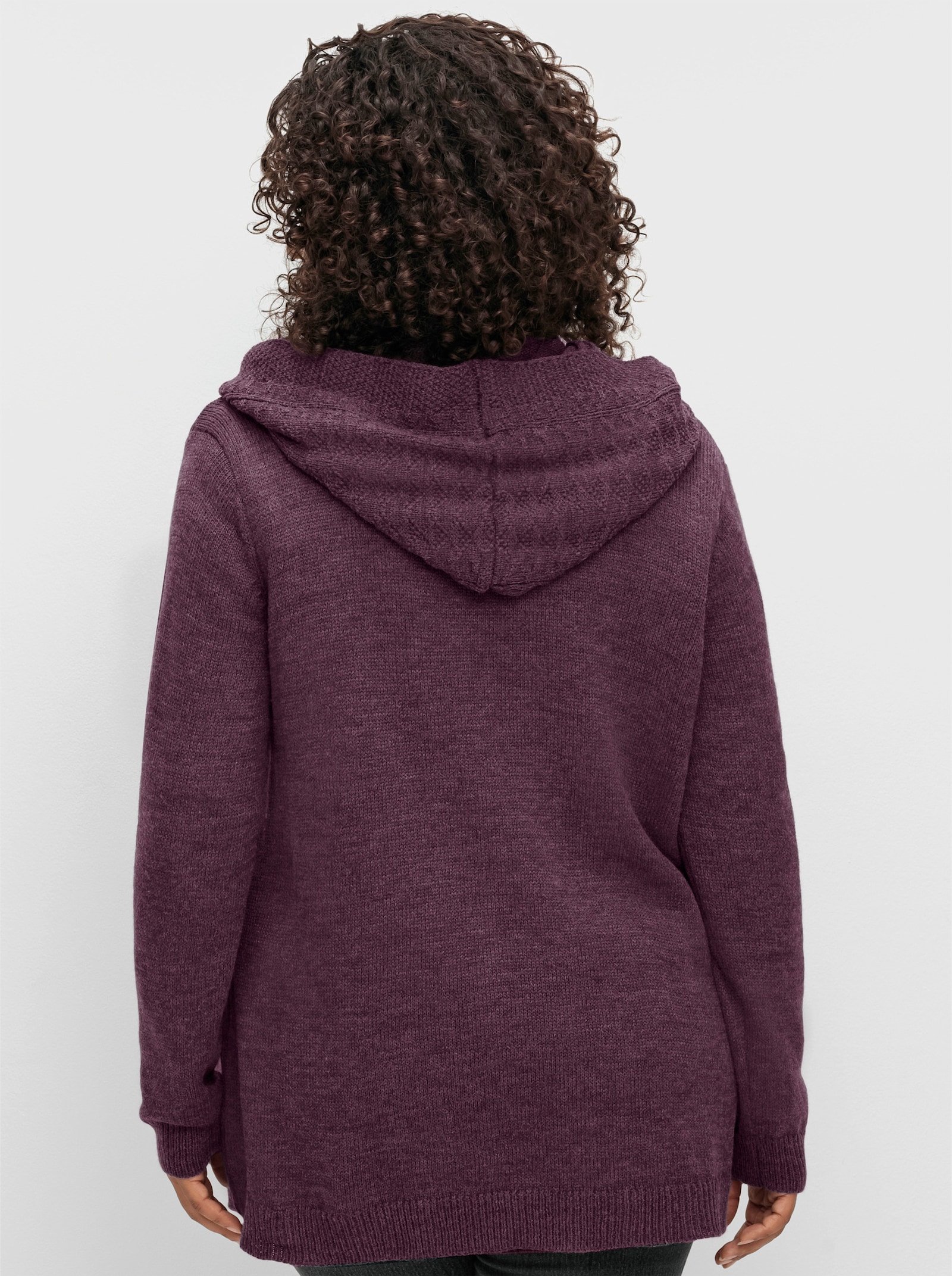 sheego by Joe Browns Kapuzenstrickjacke mit Knopf - brombeere