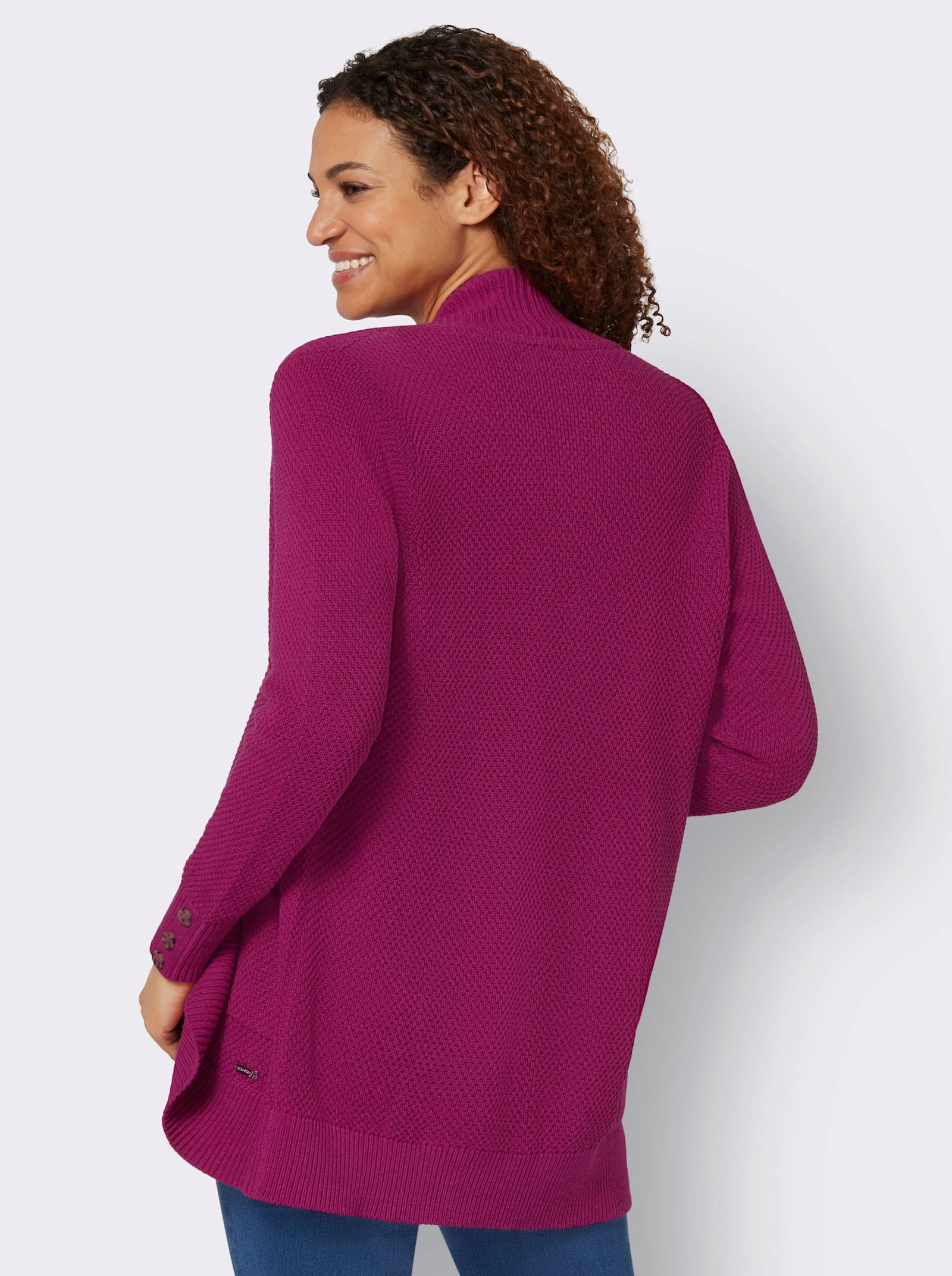 Longstrickjacke mit Struktur-Muster - magenta