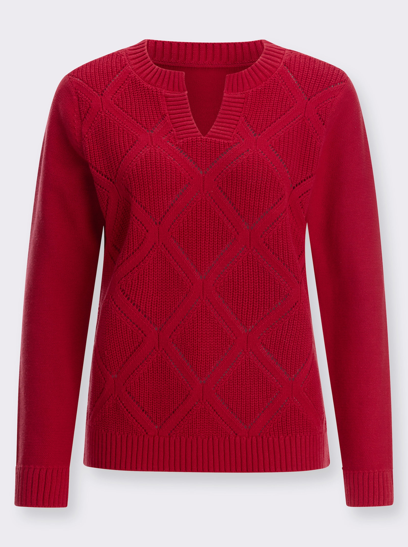 Ajourpullover im Rauten-Muster - erdbeere