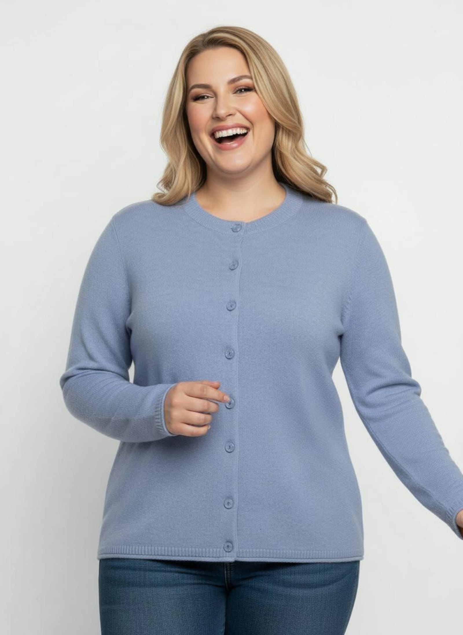 Feinstrickjacke mit Kaschmir - blau-meliert