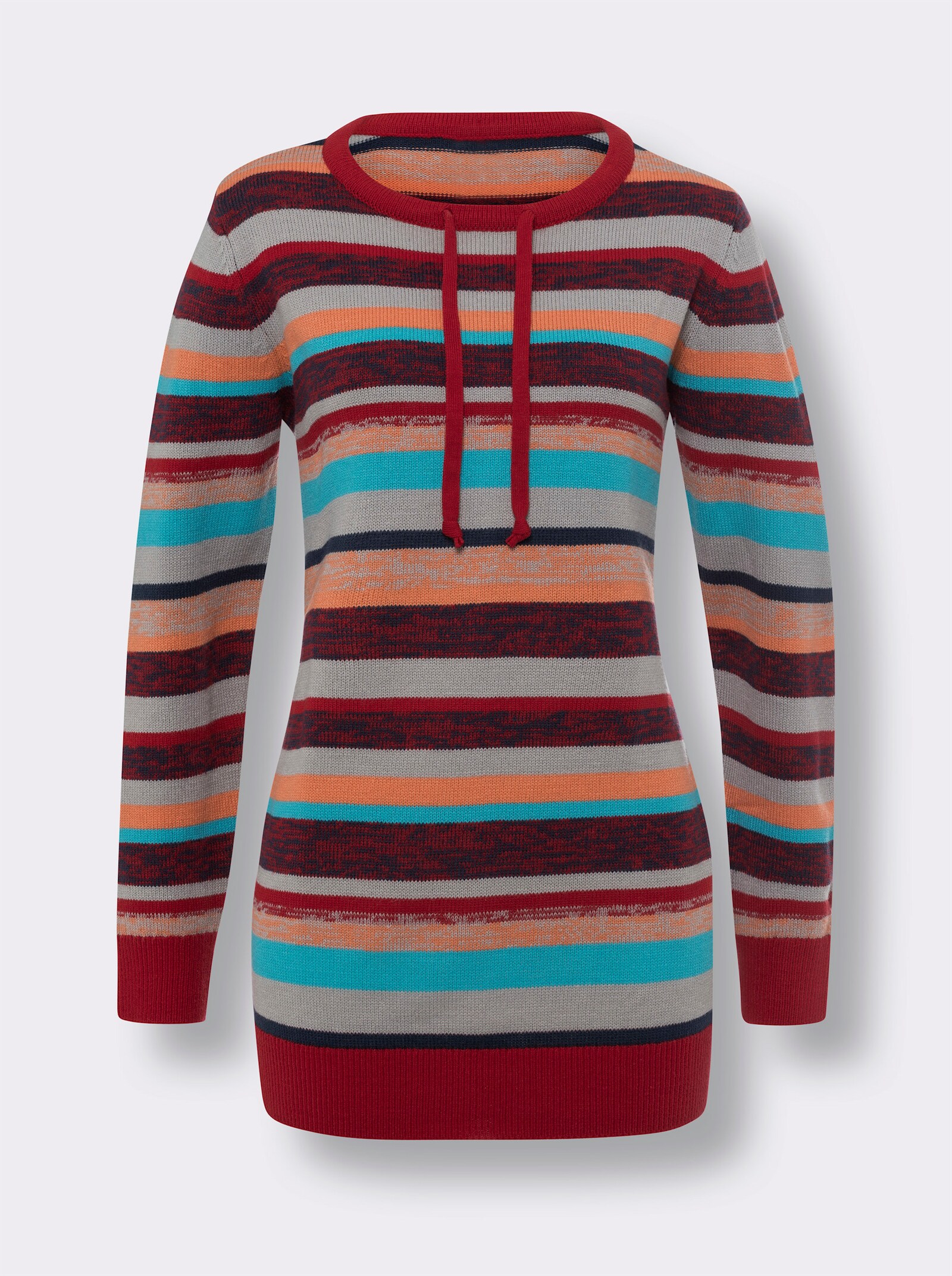 Lange pullover met streeppatroon - rood/papaja gestreept