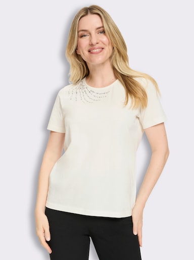 Kurzarmshirt mit Glitzersteinchen - ecru