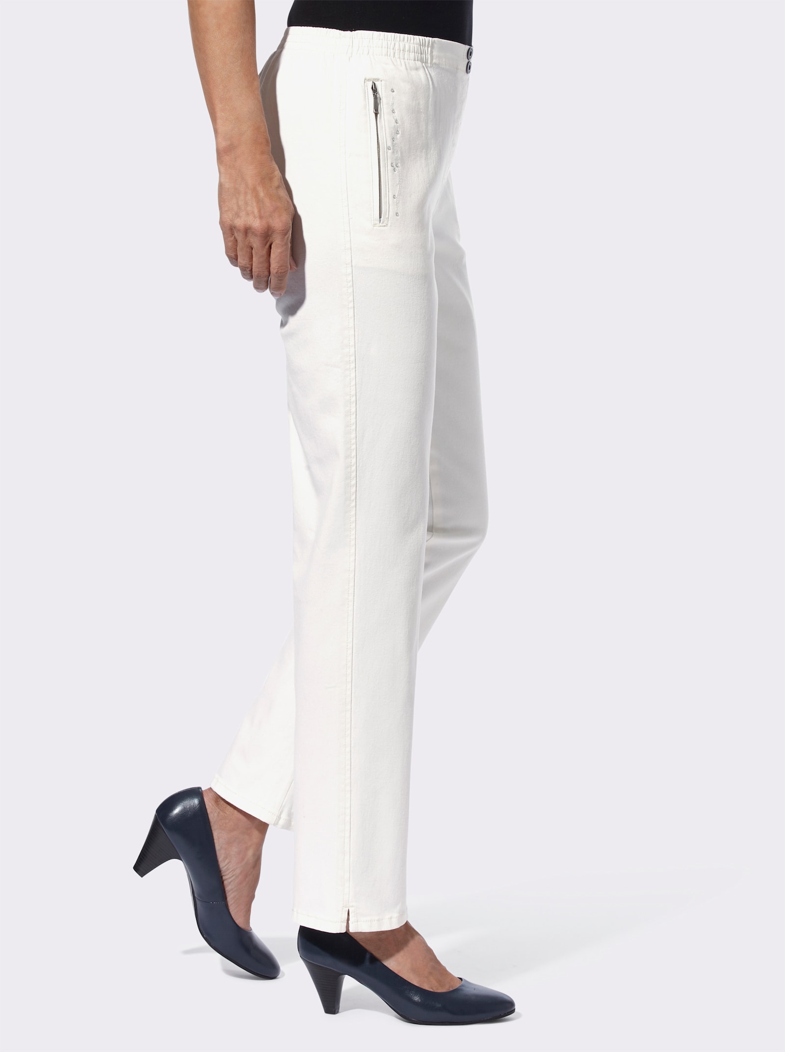 Jeans mit Glitzerstein-Details - ecru