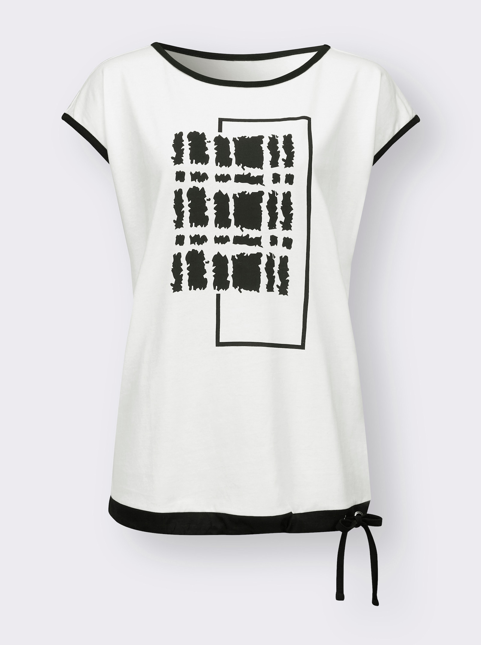 Kurzarmshirt mit platziertem Druck - ecru-schwarz