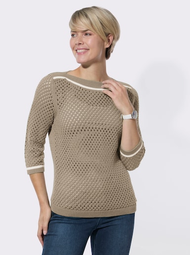 3/4-Arm-Pullover mit Ajourstrickmuster - sesam