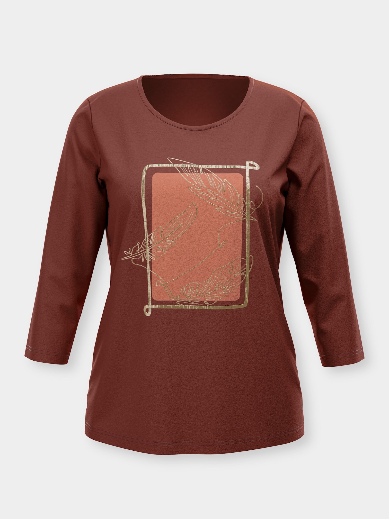 3/4-Arm-Shirt mit Foliendruck - rotbraun-papaya