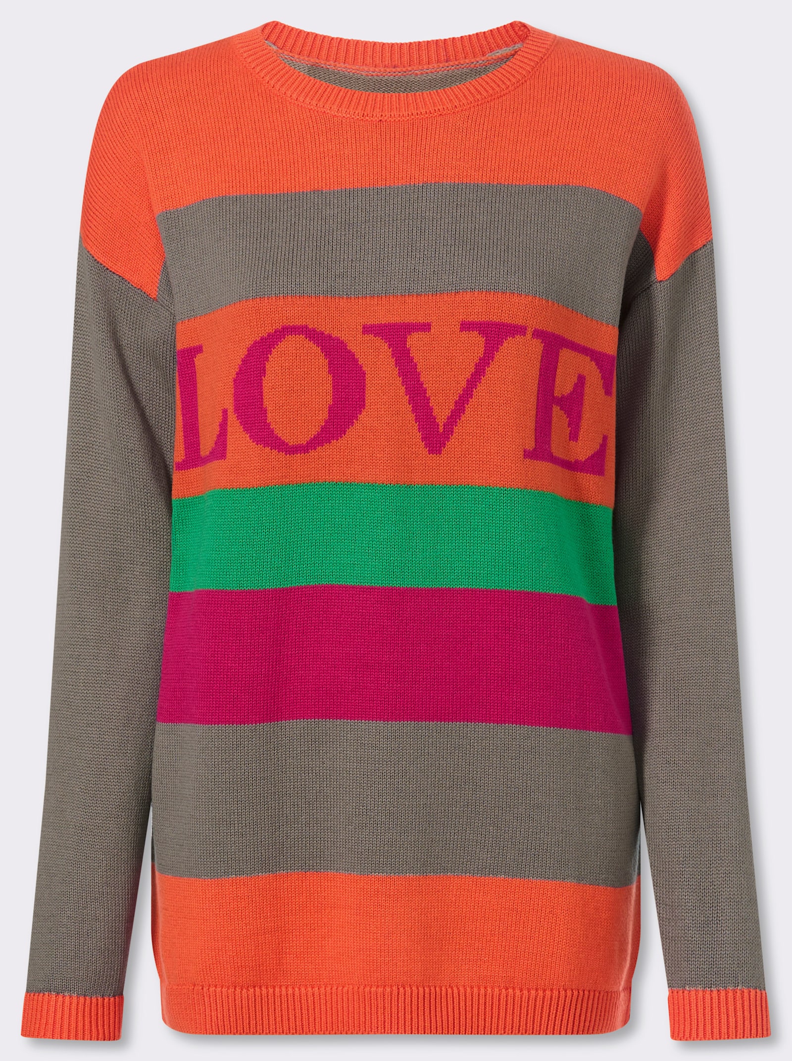 Longpullover mit Blockstreifen - taupe-orange-gestreift